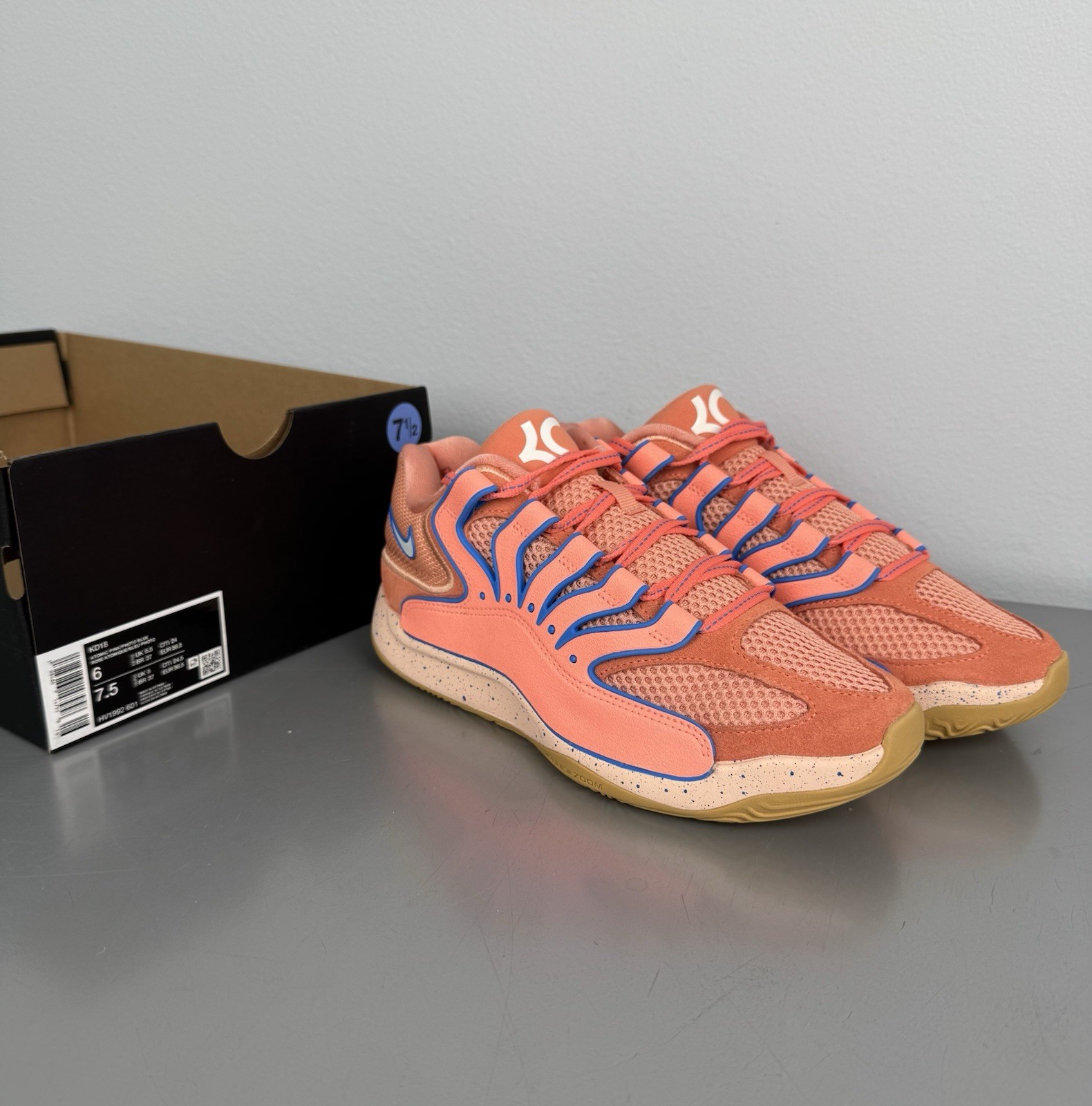 Nike KD18 Atomic Pink Photo Blue HV1992-601 Size 6M / 7.5W Basketball Shoes NWT