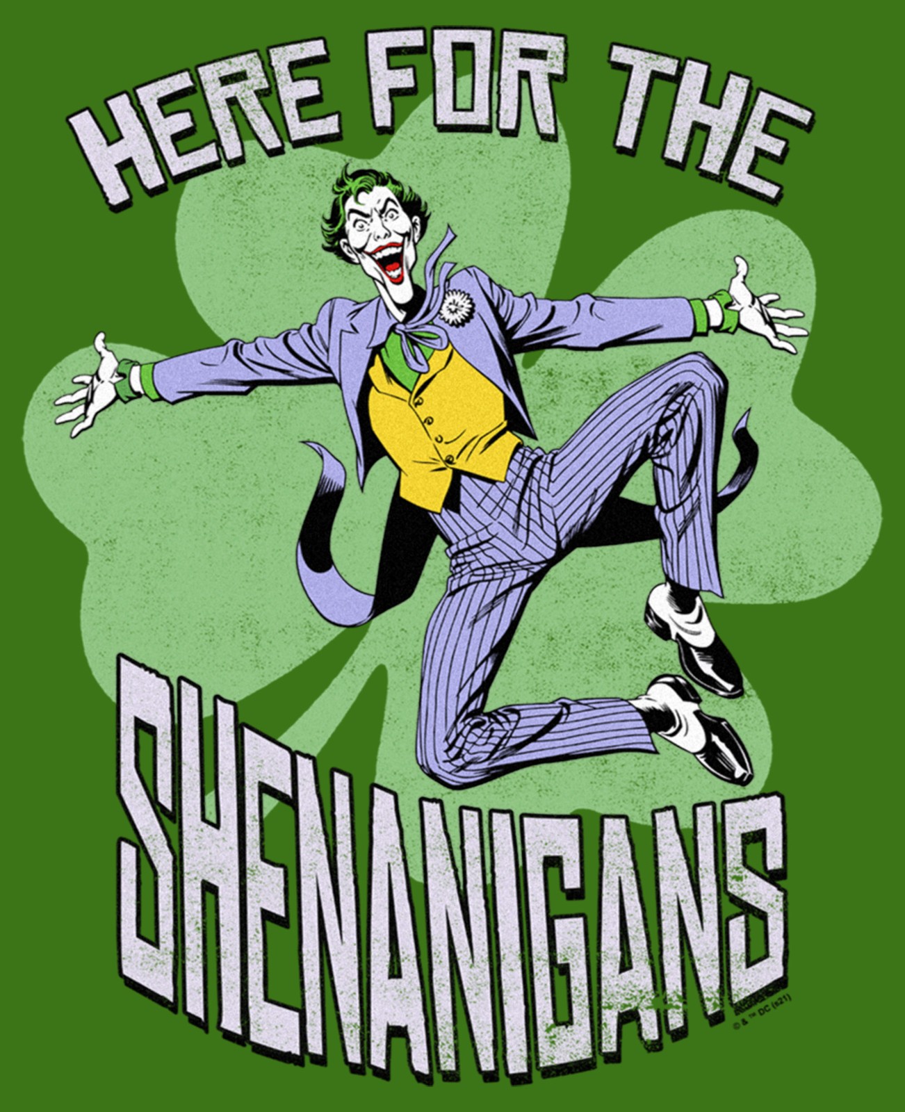 Men’s Batman St. Patrick’s Day Joker Here for the Shenanigans T-Shirt