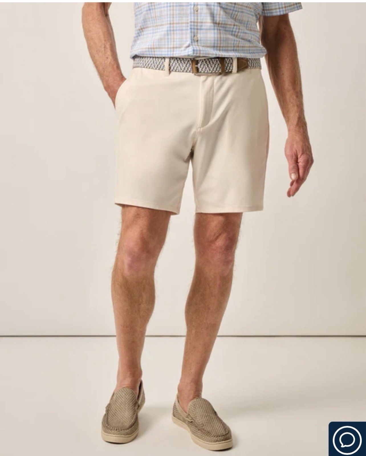 $118 Johnnie-O Men’s Jupiters Cotton Golf Performance Shorts 8” – Sand- Size 32
