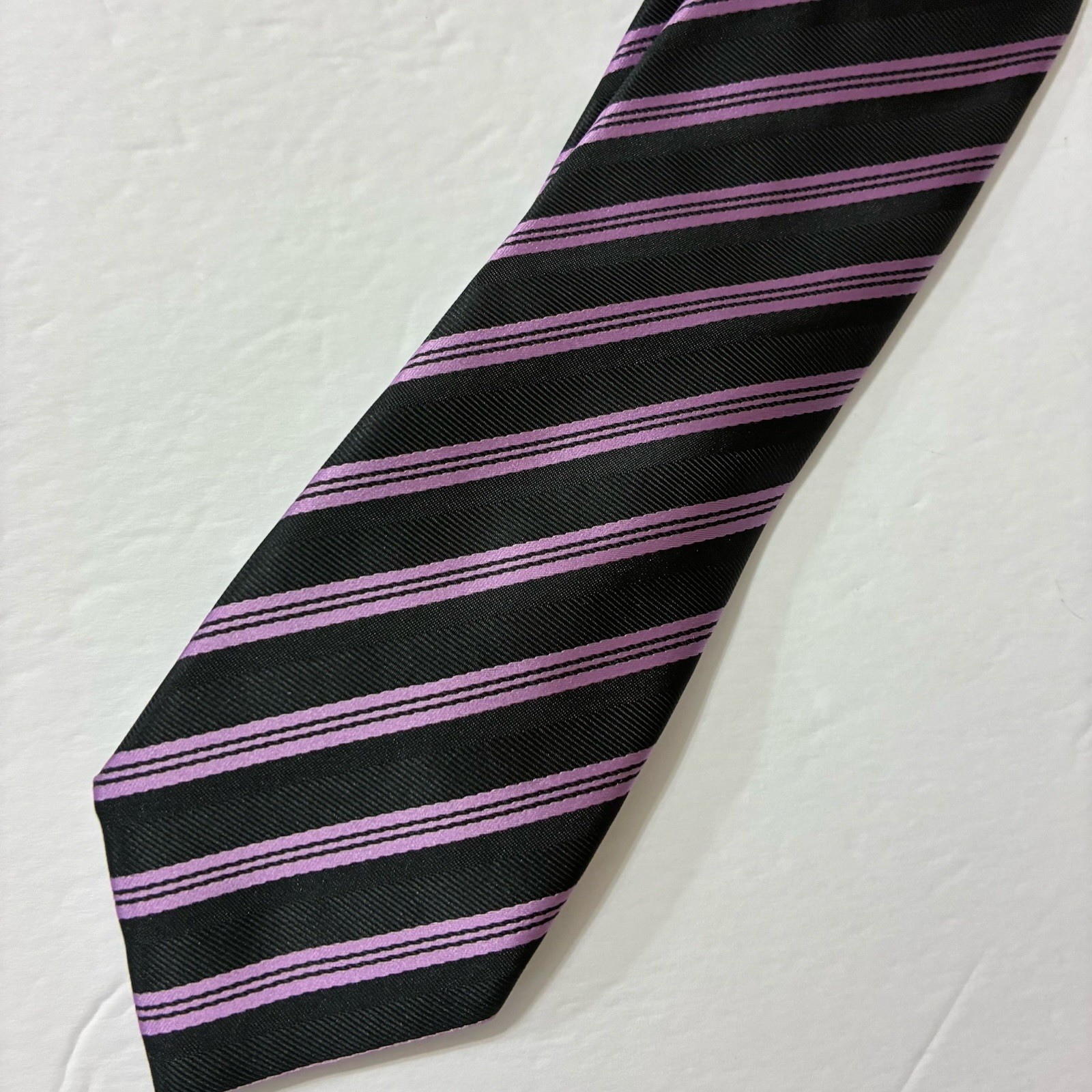 J. Ferrari Tie Black Purple Striped JF J Ferrar Narrow Necktie 60″ x 3″ Classic