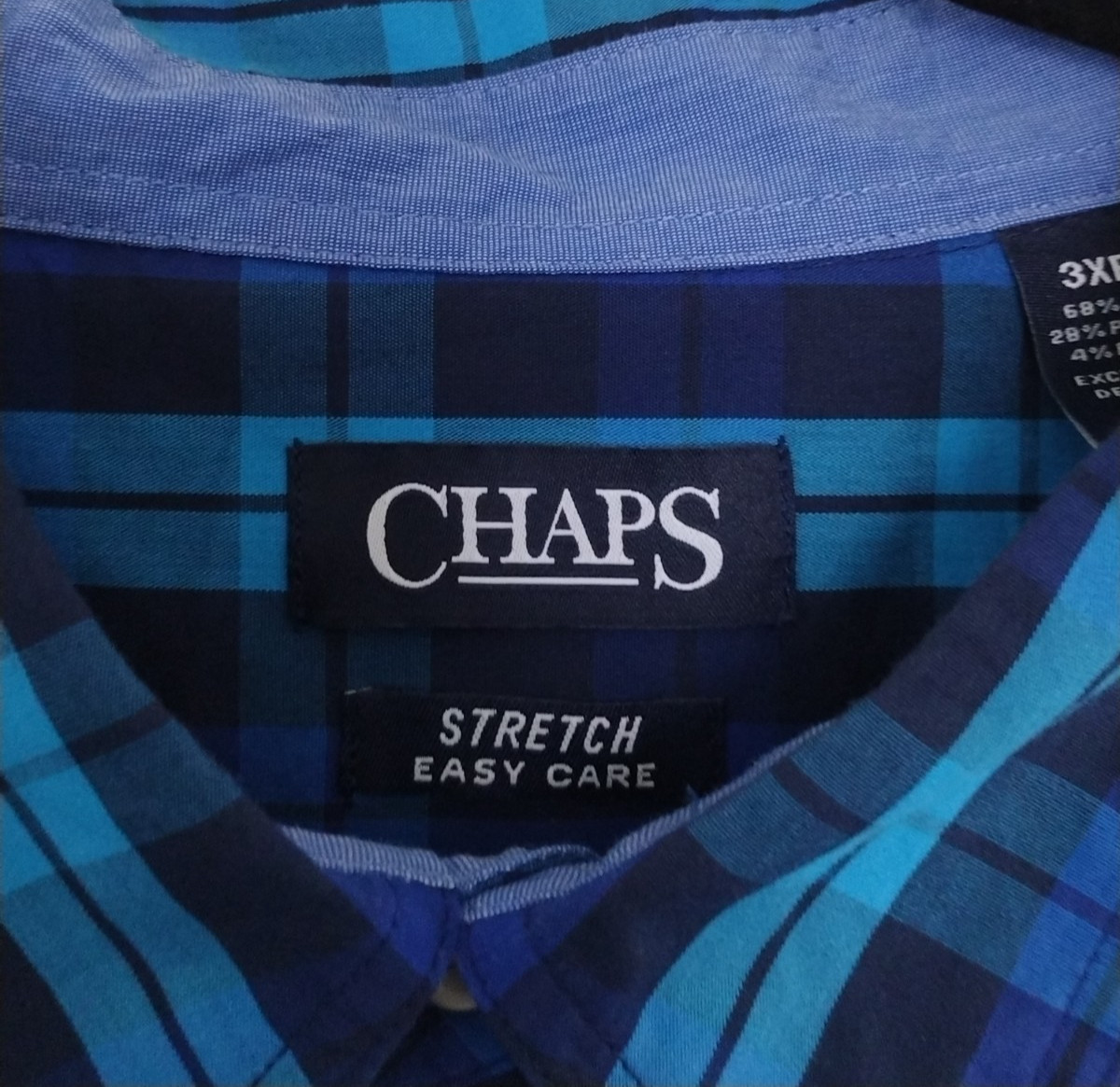 Men’s CHAPS STRETCH EASY CARE PLAID SHIRT Size 3XB LOGO ONE POCKET LONG SLEEVE