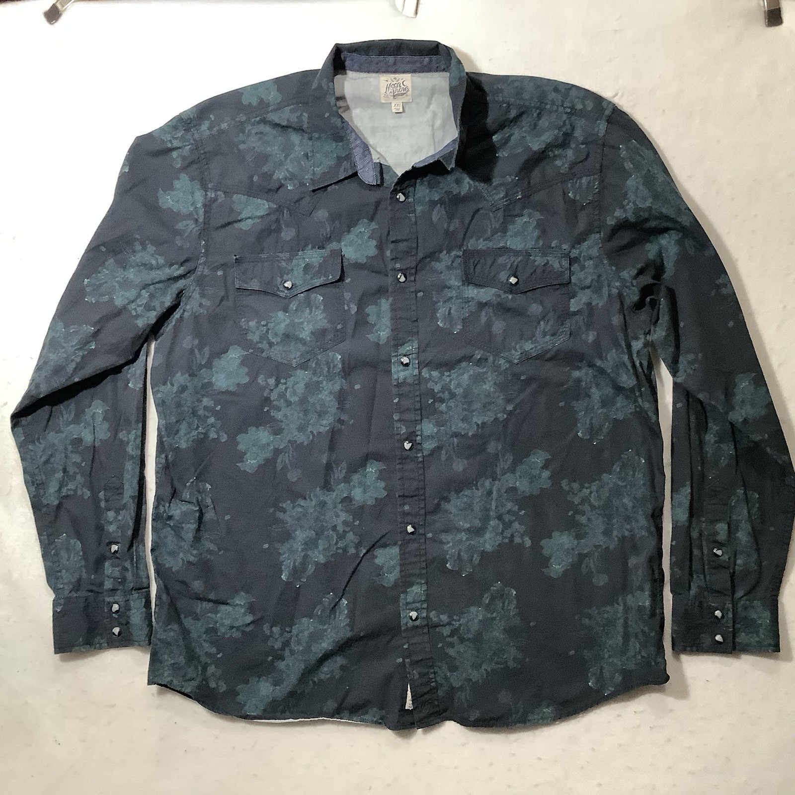 Moon Shine Spirit Shirt Men’s XXL Black Western Floral Pearl Snap Long Sleeve