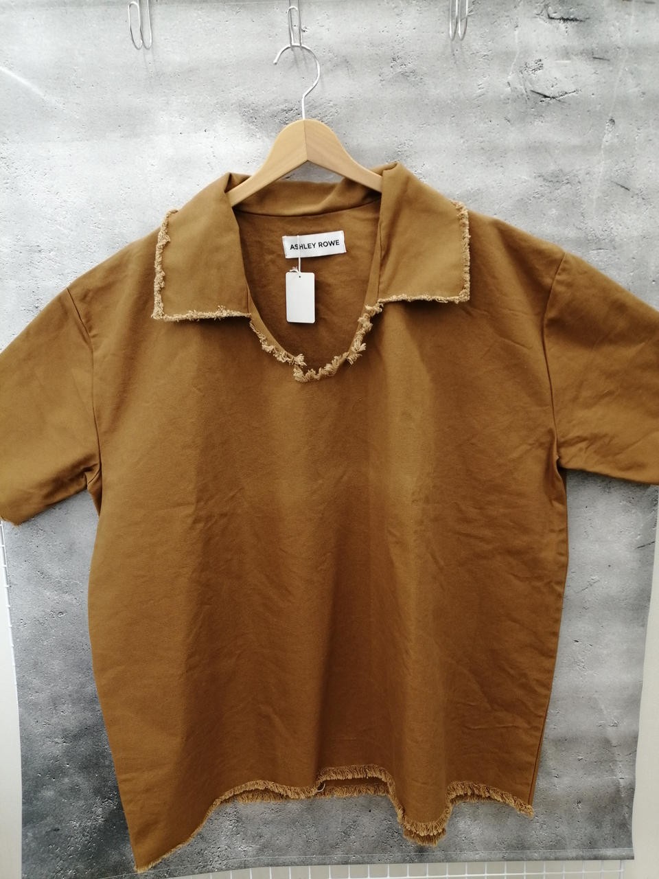 Ashley Rowe Fringe Collar Blouse Womens Brown 82cm Long Sleeve Top
