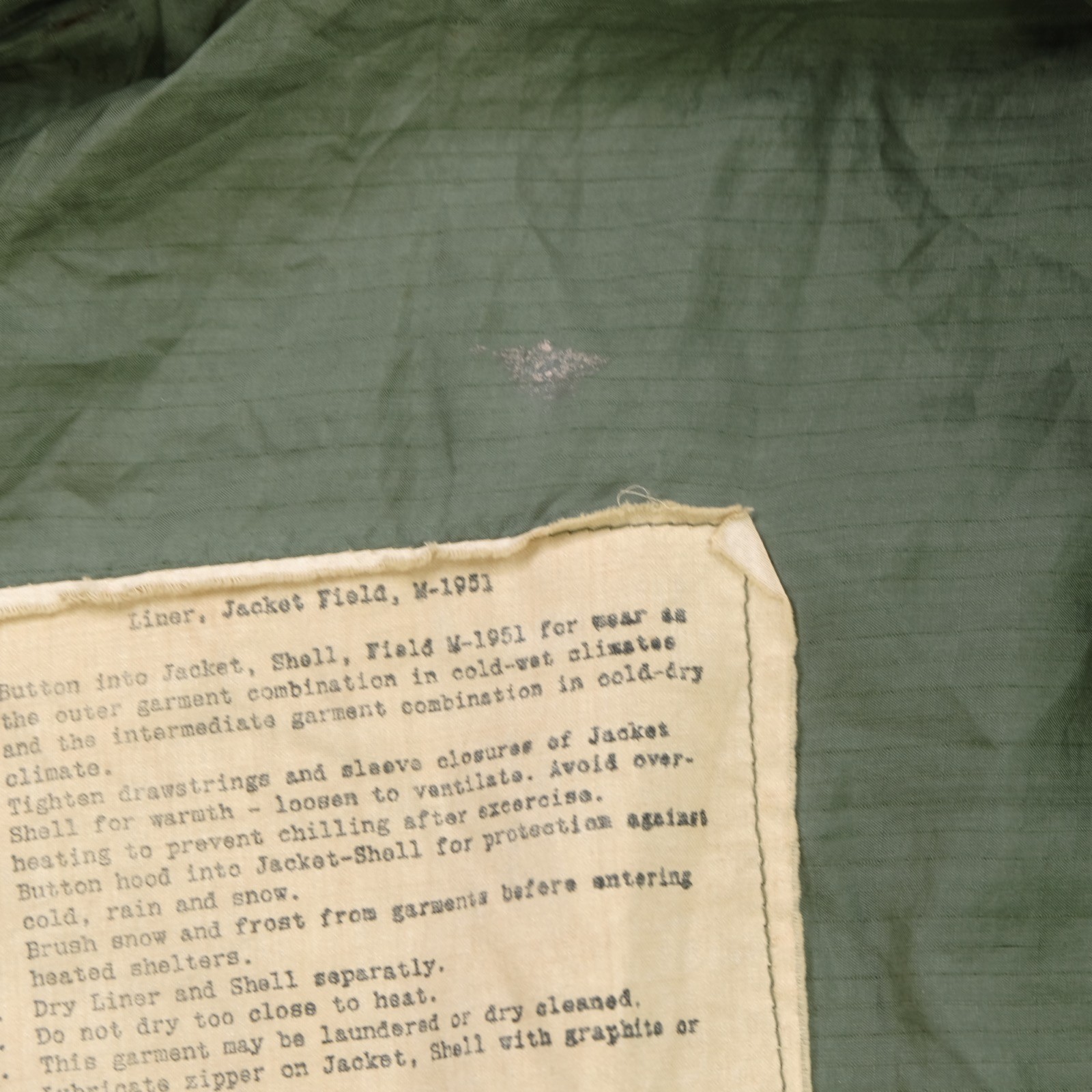 Rare VTG U.S. Army Korean War Era M-1951 Field Jacket Liner ONLY 50s Phila Depot