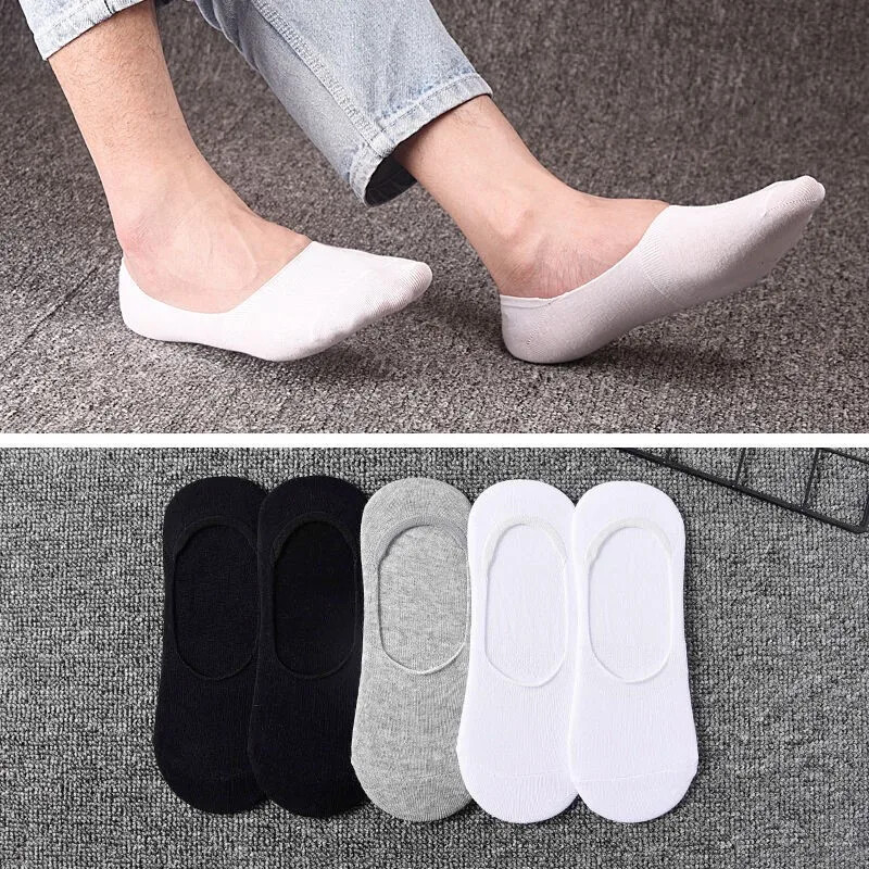 5 Pairs Men Boat Socks Large Summer Non-slip Silicone Invisible No Show Sock