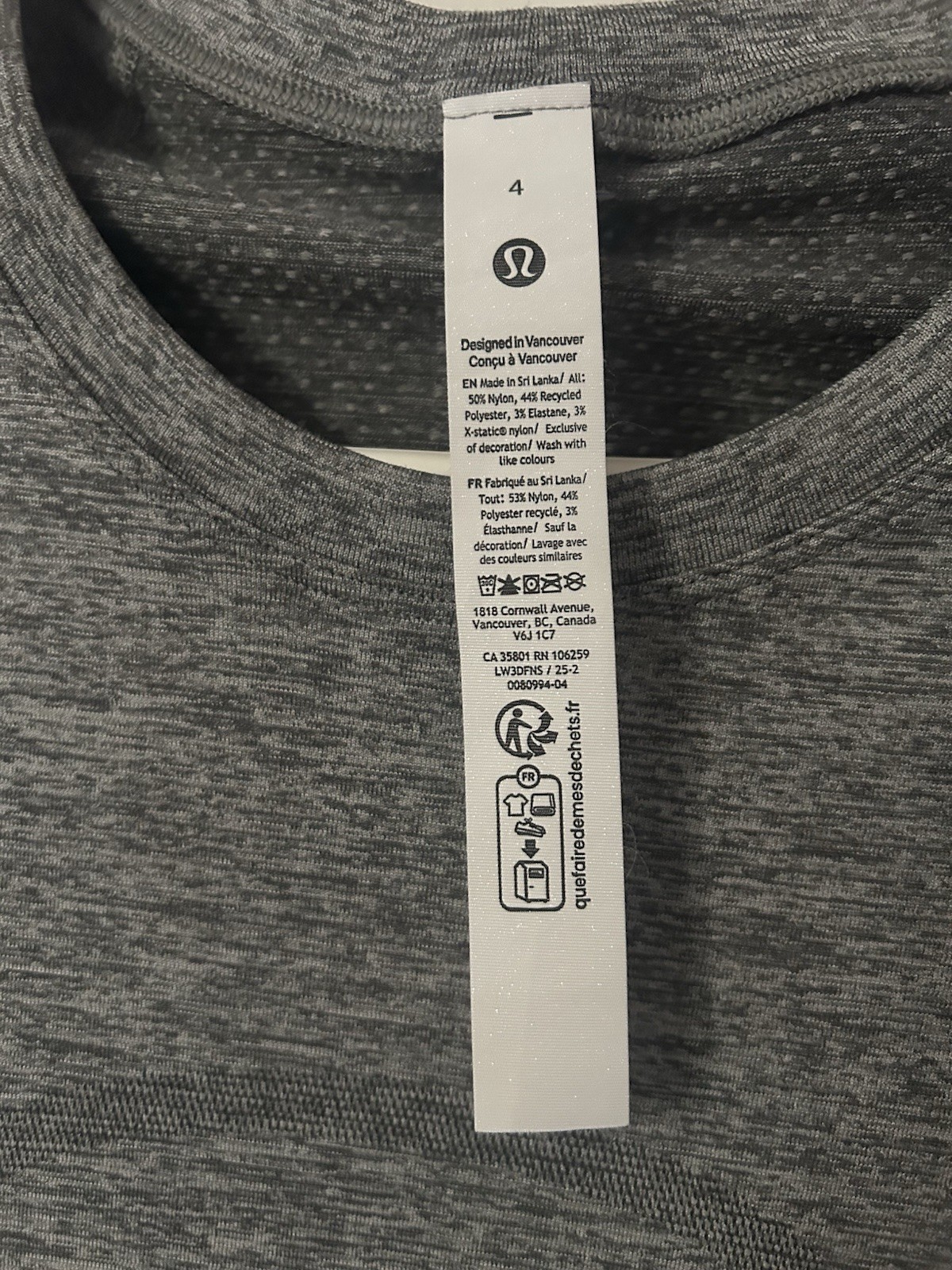 Lululemon Swiftly Tech SS 2.0 Heathered Gray Slim Crew Tee Size 4