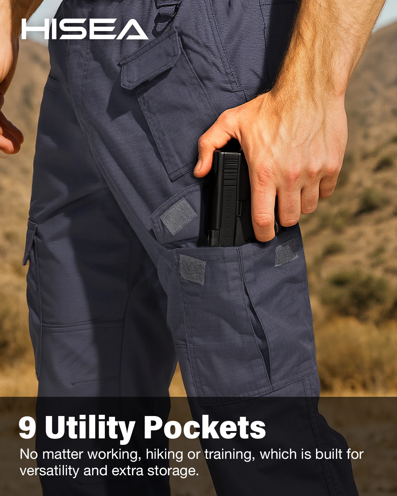 HISEA Men’s Ripstop Tactical Pants Water Resistant Work Cargo Pants 9 Pockets