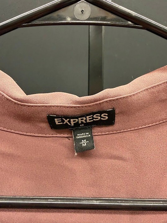 Express Purple Mauve Button Up Black Trim Blouse Size M
