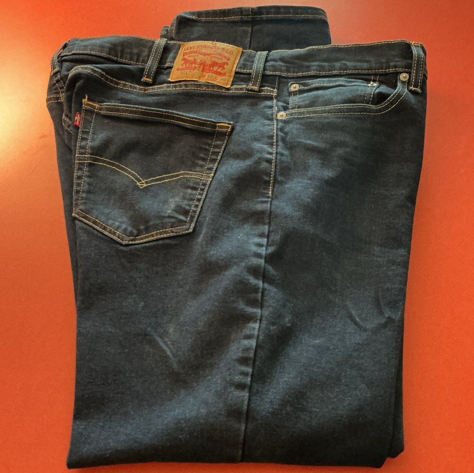 Levi’s Men’s Blue Denim Slim Fit Jeans Mid Rise Dark Wash 42×30