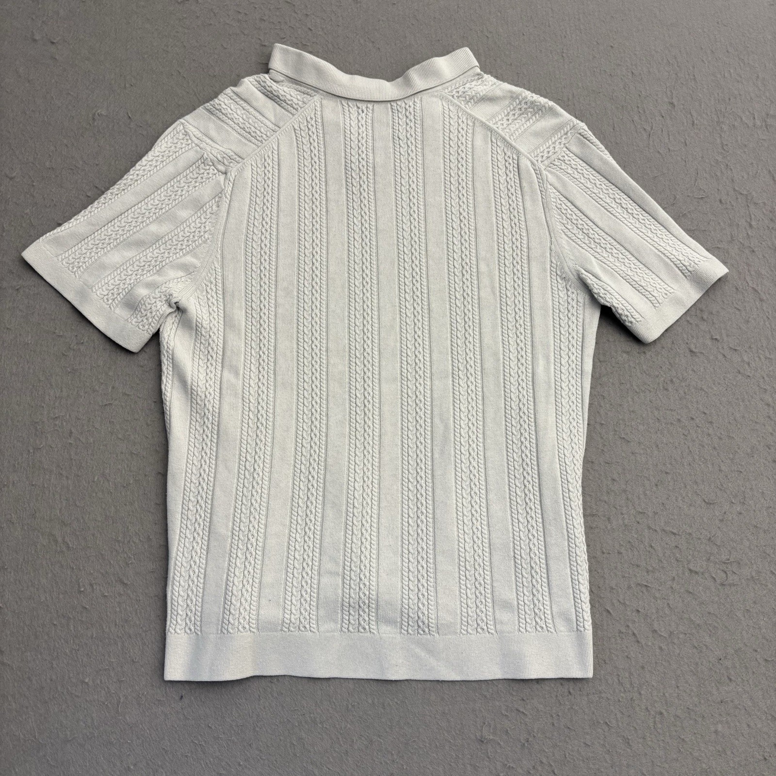 Abercrombie & Fitch Open Knit Polo Shirt White Mens Large Johnny Collar Stripe