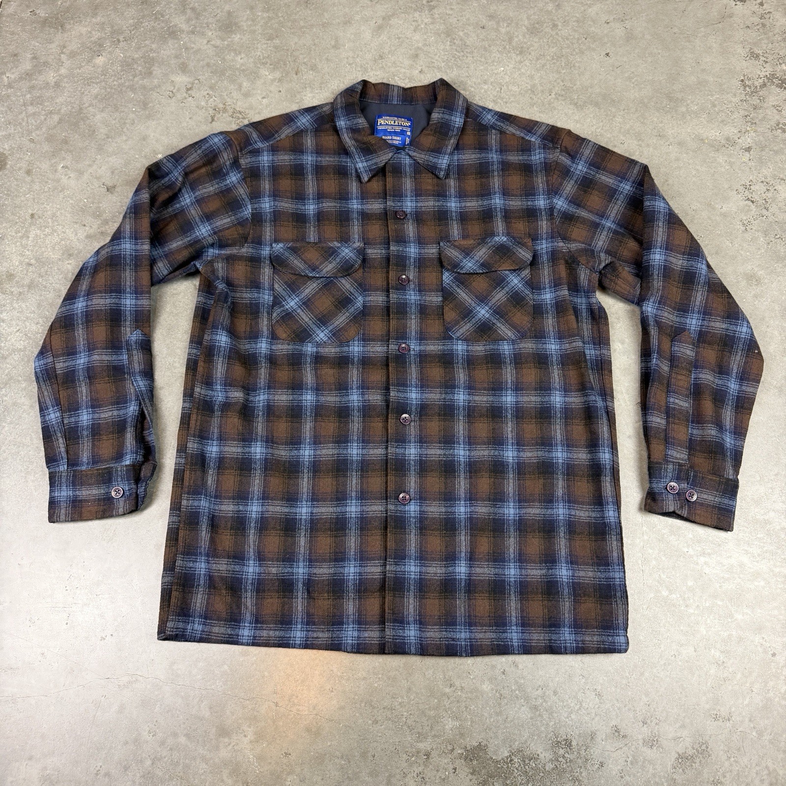 Pendleton Flannel Shirt Mens Medium Blue Board Shirt Wool USA Preowned