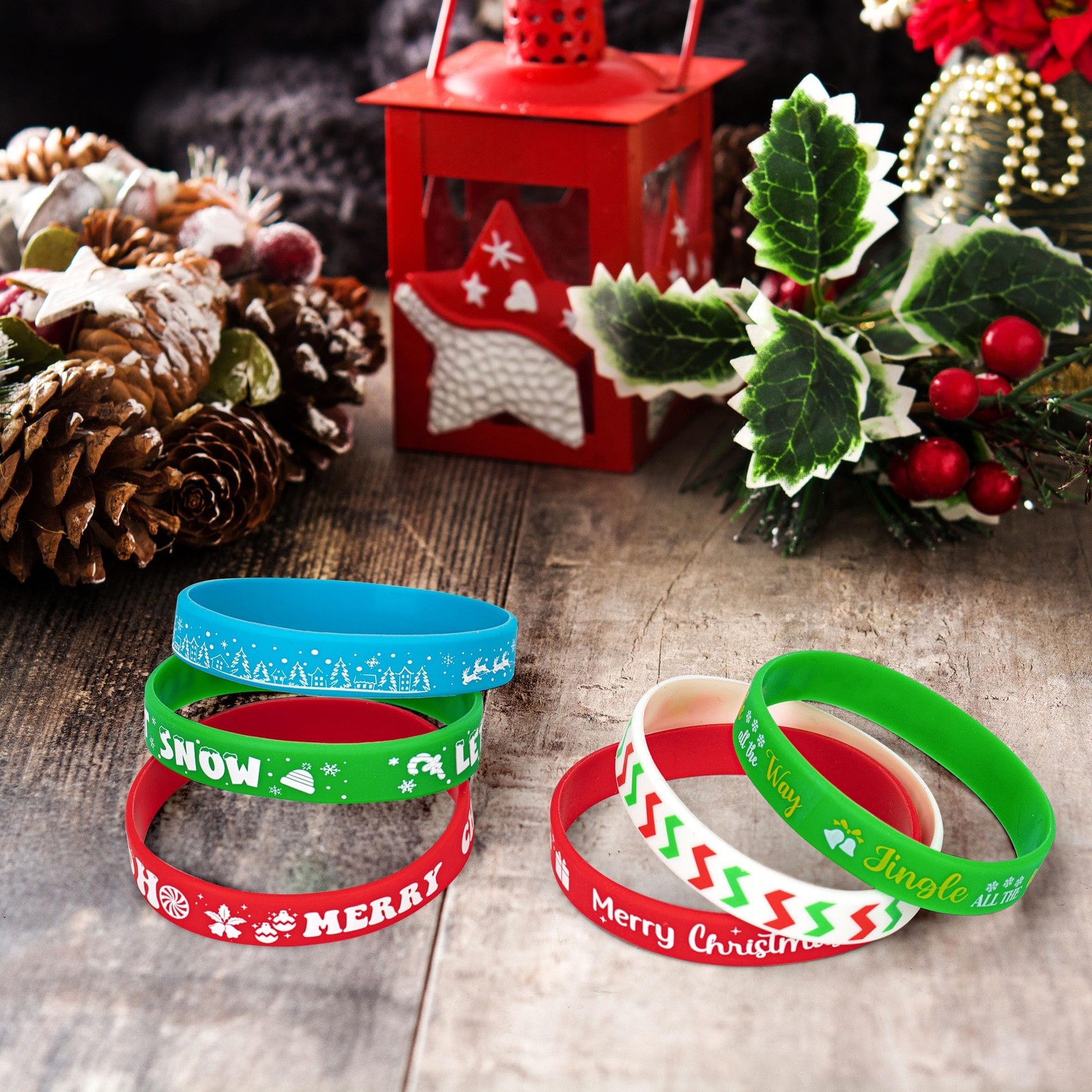 Lesnala 48 Pcs Christmas Silicone Bracelets Theme Party Rubber Wristband for Kid