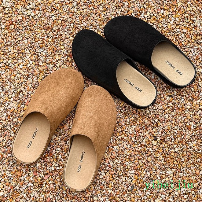 Mens Suede Mule Clogs Casual Round Toe Slippers Flat Loafers Shoes Wide