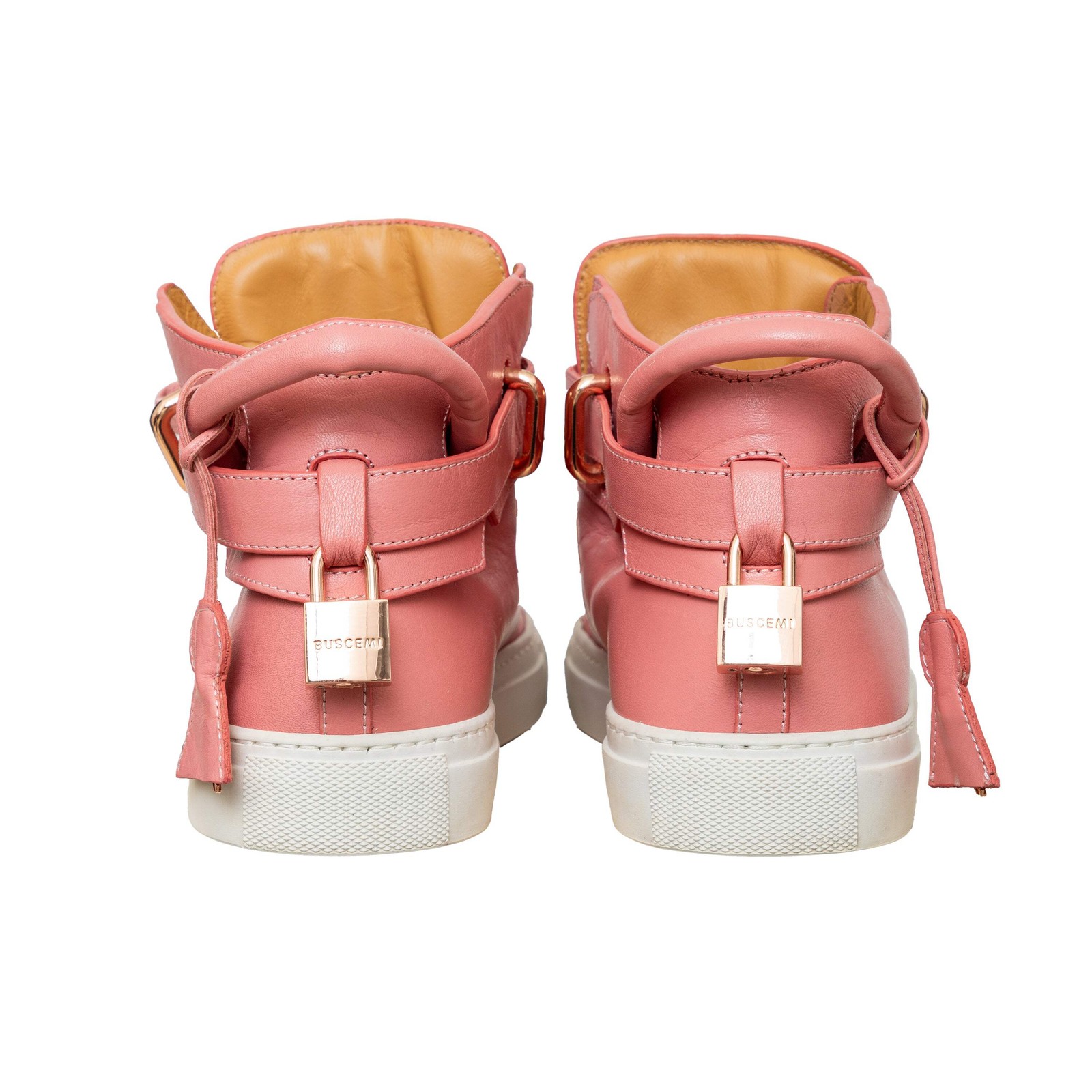 Buscemi 100MM Pink Nappa Leather High Top Sneakers Rose Gold Padlock