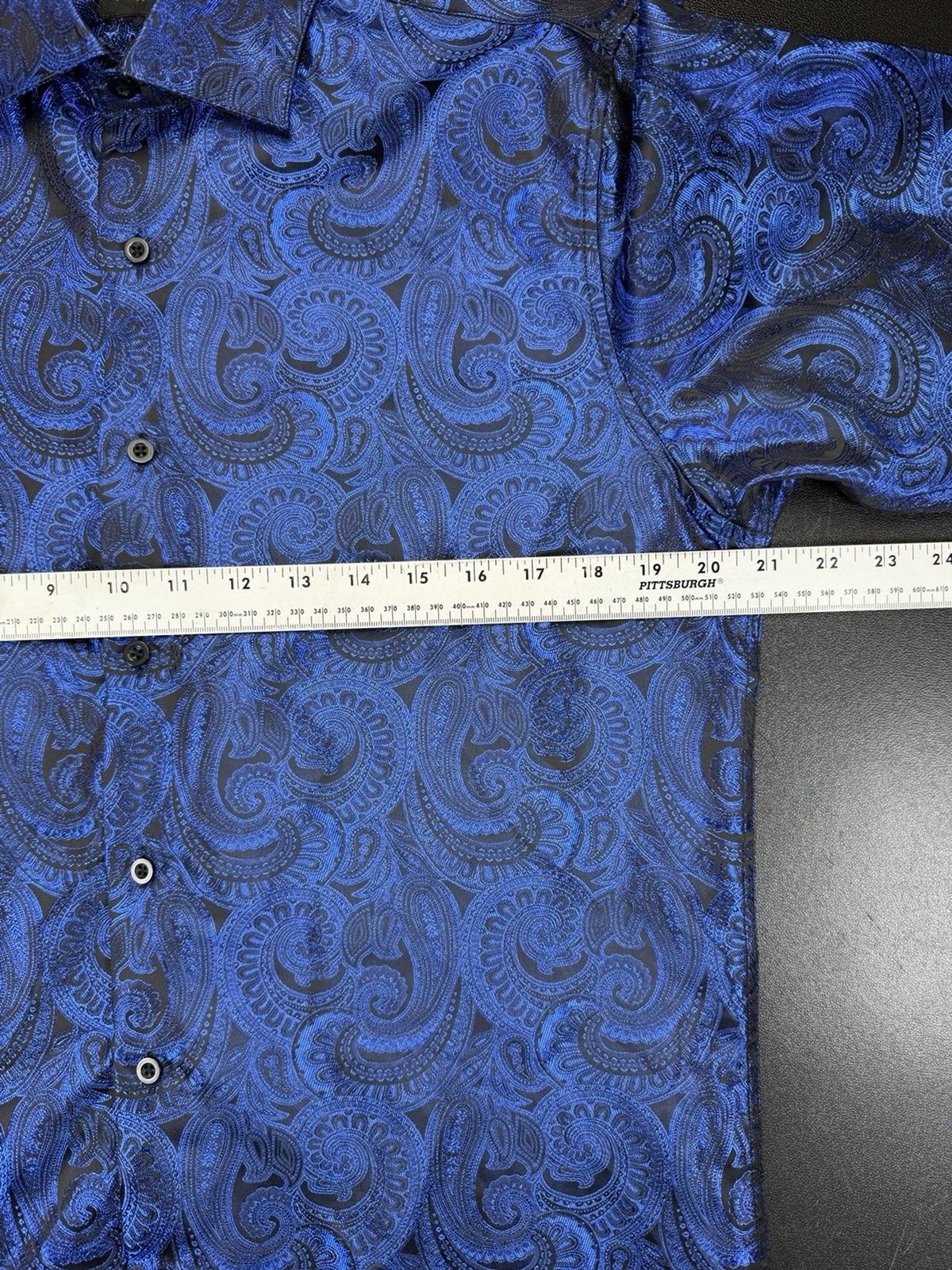 Mens Barry Wang Size Medium Blue Long Sleeve Shirt Paisley Design Dress Shirt