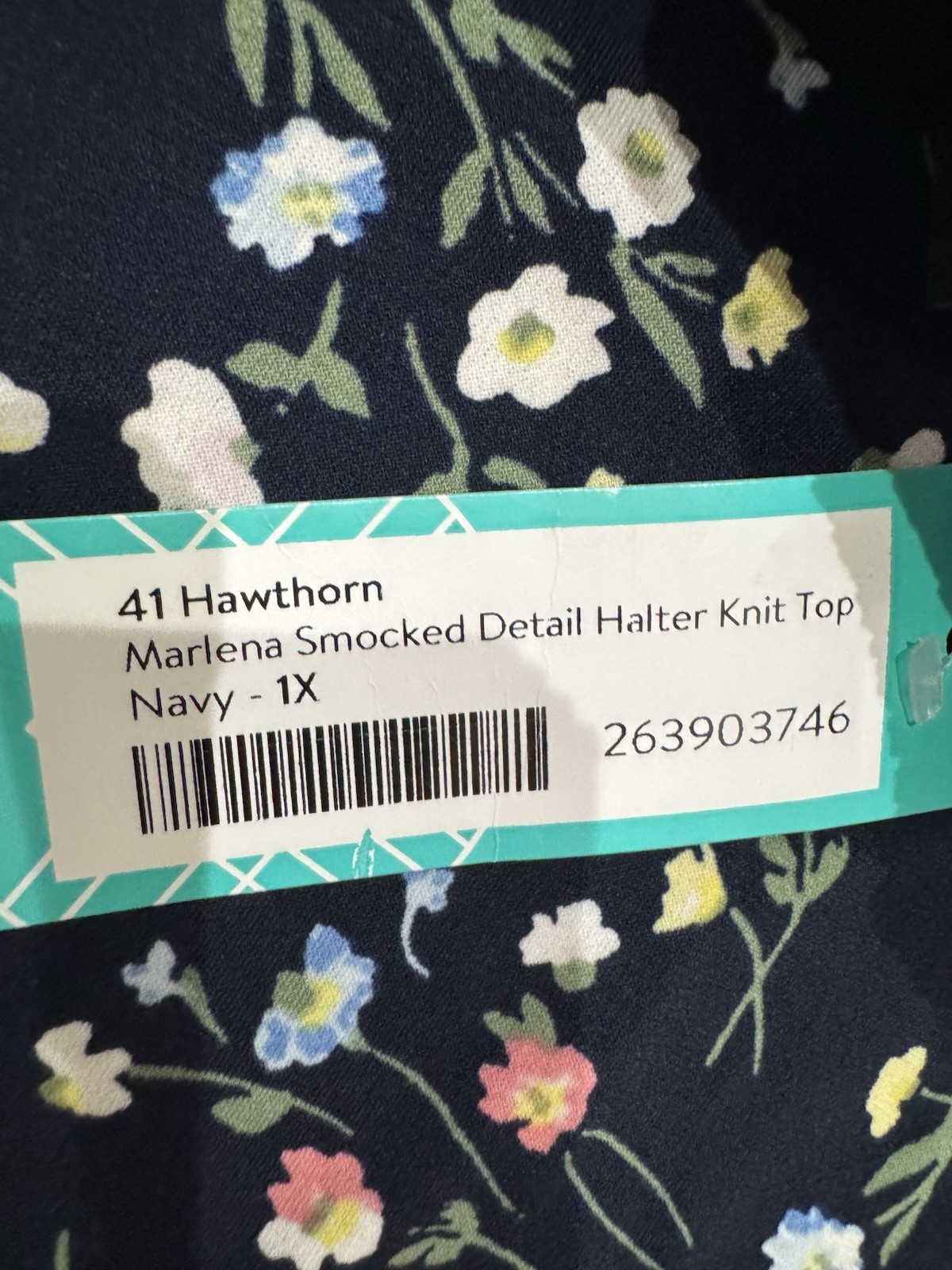 41 Hawthorn navy blue floral halter tank top with a smocked neckline NWT 1X