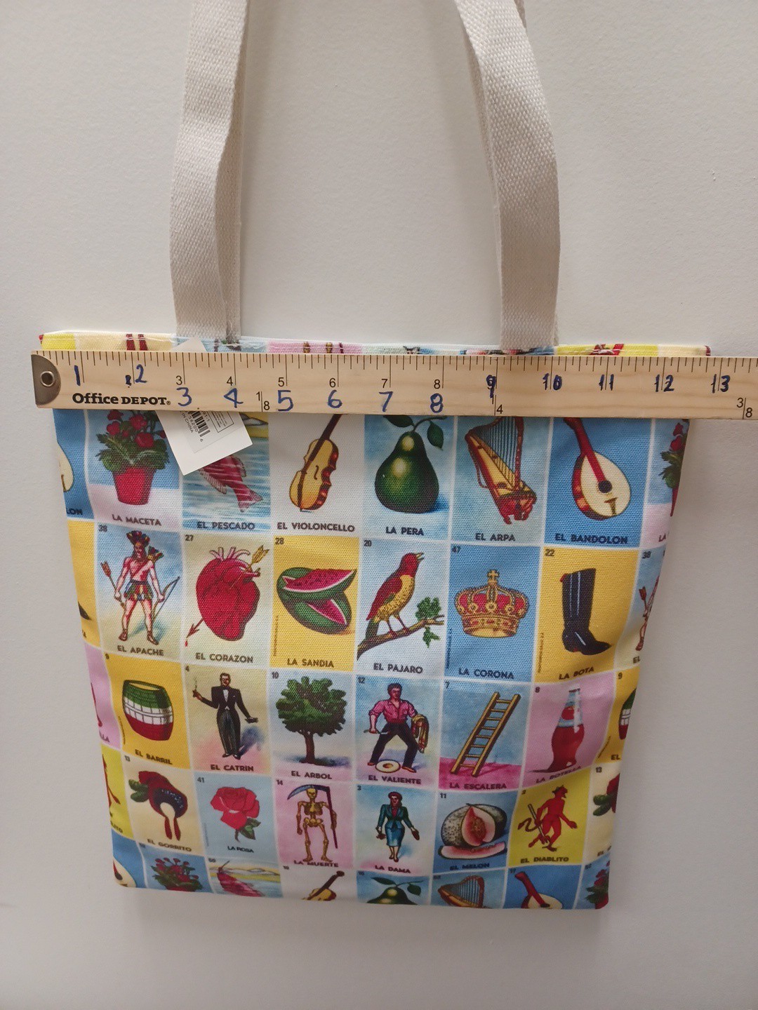 Colorful Print Tote Bag Mexican Bingo Game Shoulder Shopper 15×13 Loteria.