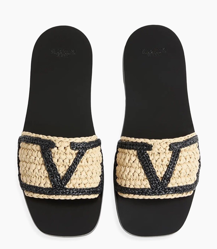 Valentino Garavani VLogo Viva Superstar Raffia Slides Sandals EU 40 US 10 $980