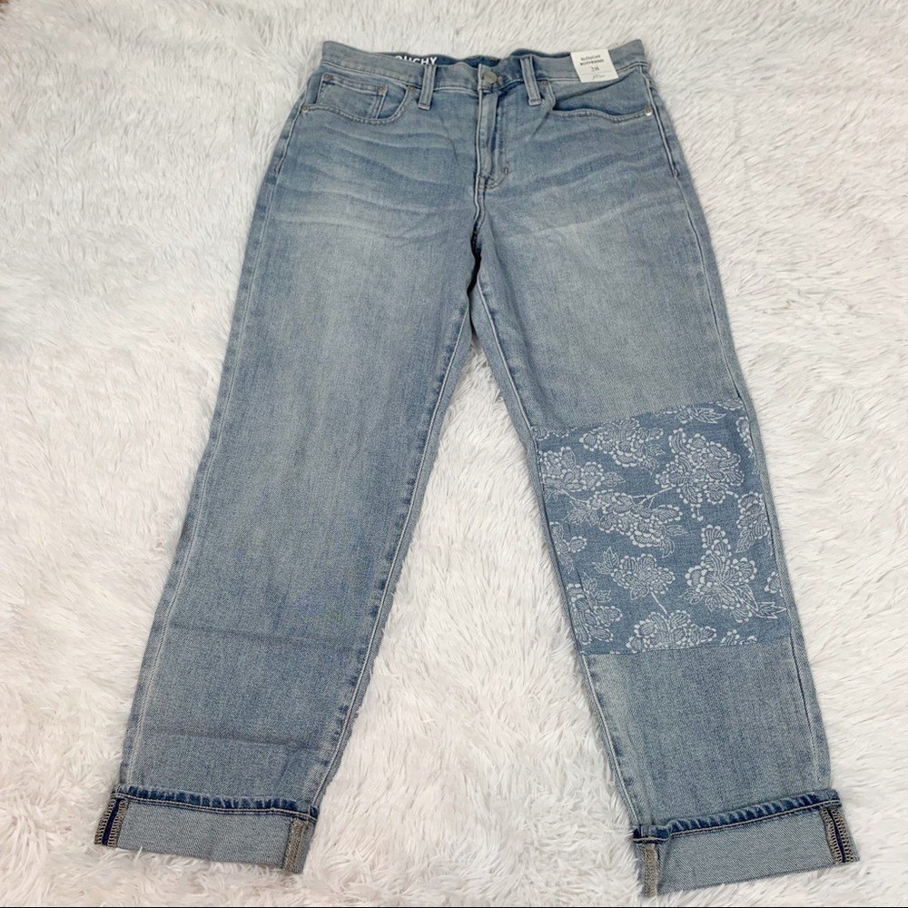 J Crew Slouchy boyfriend jean in Norwich wash floral patchwork blue light wash