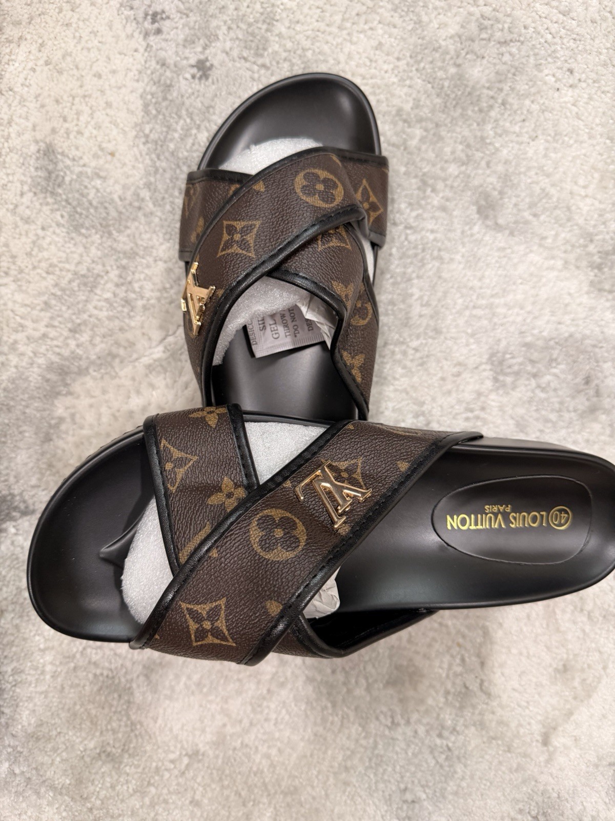 Louis Vuitton Women’s Monogram Logo Slide Sandals Brown/Black Gold EU 40