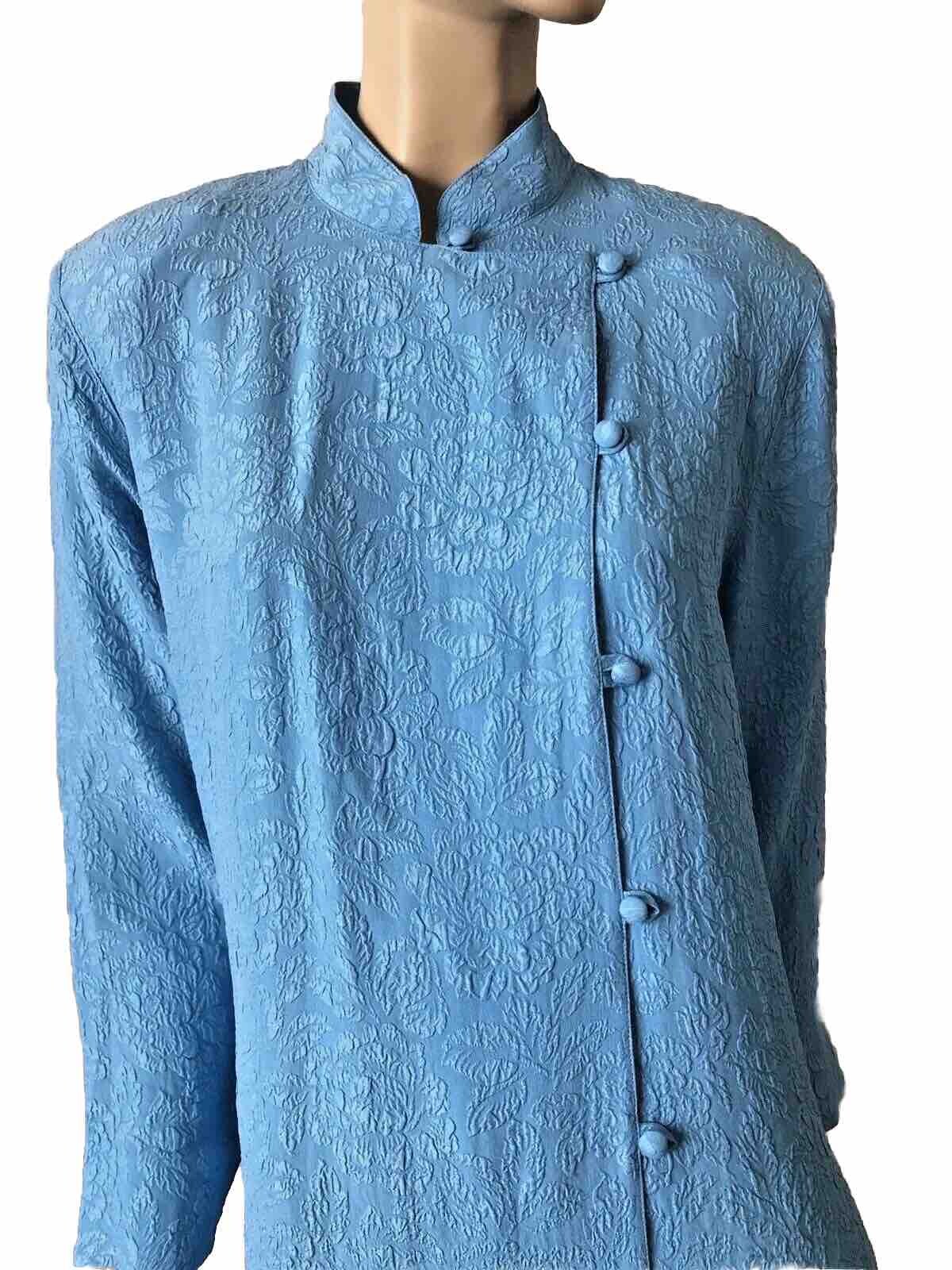 NWOT YI LIN TEXTURED BLUE TEXTURED SILK ASIAN STYLE BUTTON UP TUNIC SIZE S/M