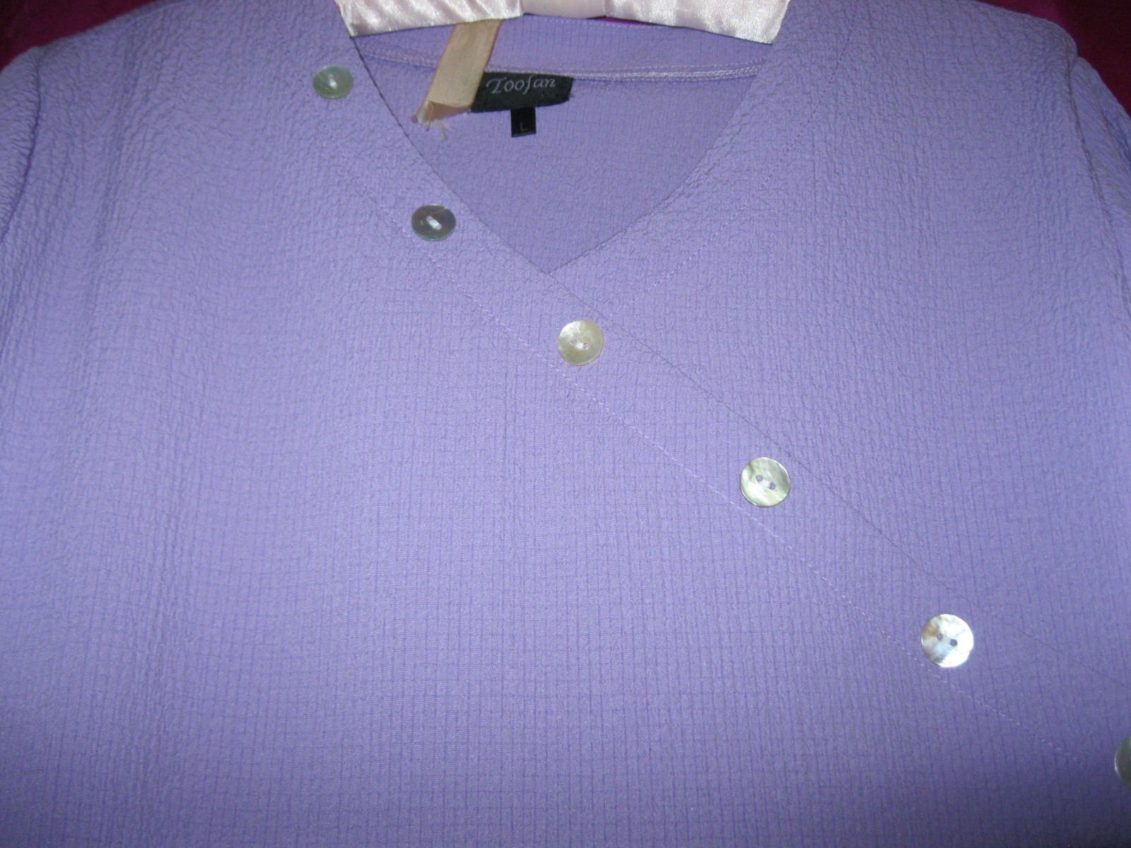 TOOFAN LABEL, LAVENDER COLORED L/S BLOUSE, NEW, RAYON/POLY, SZ L..