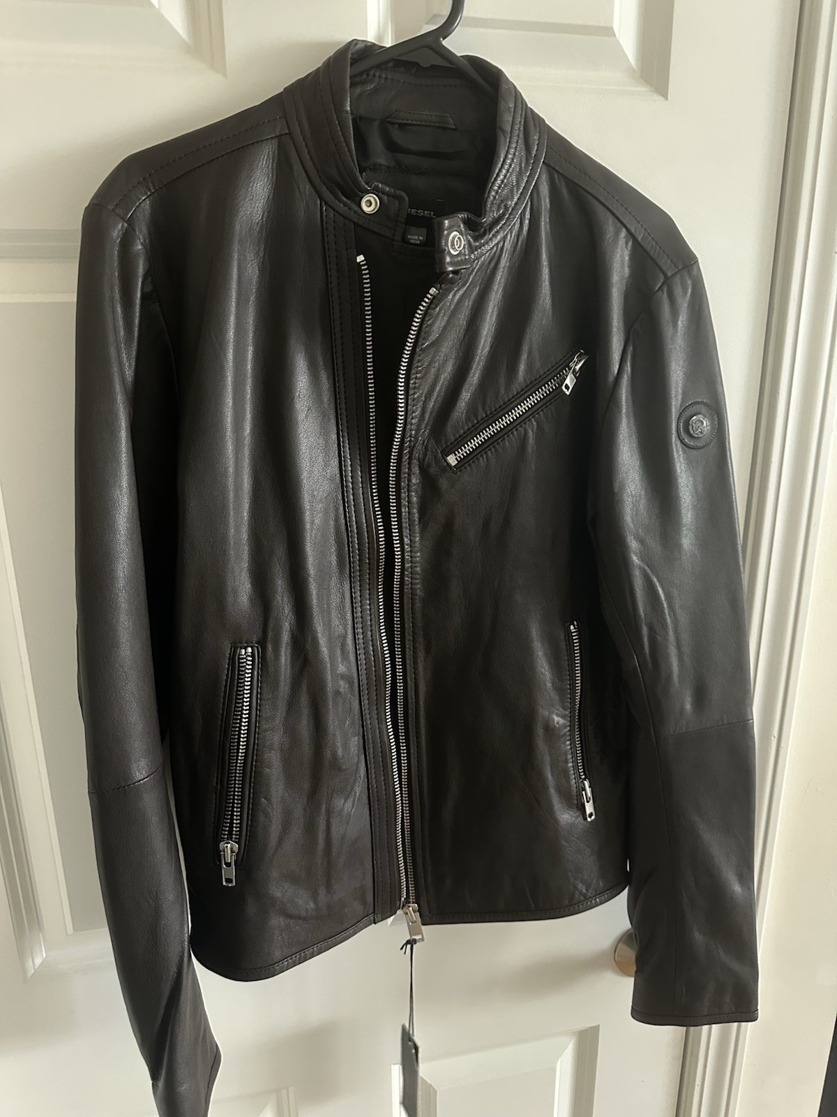 Diesel Men’s 100% Goatskin Leather Cafe Racer Jacket Black Size L NWT MSRP $598