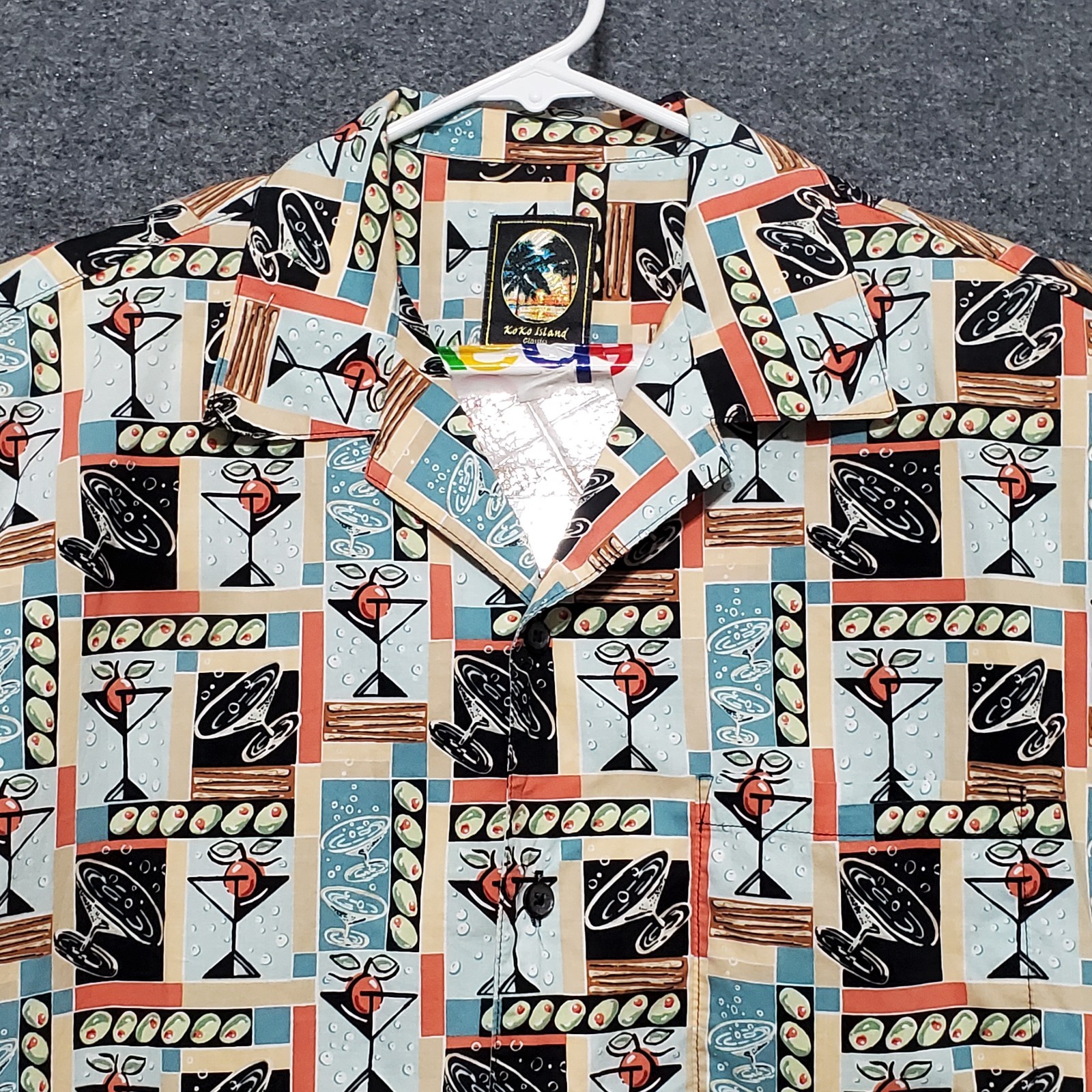 VTG Koko Island Hawaiian Shirt Mens Large Martini Print Single Stitch USA Party