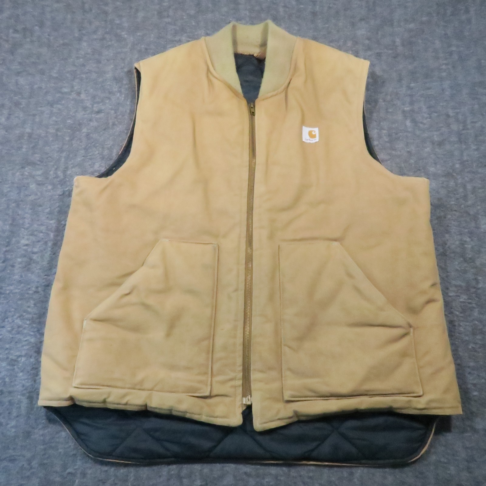 Carhartt VQ196 Duck Canvas Vest XLT Tan Quilt Lined USA Vintage Union 80s Rugged