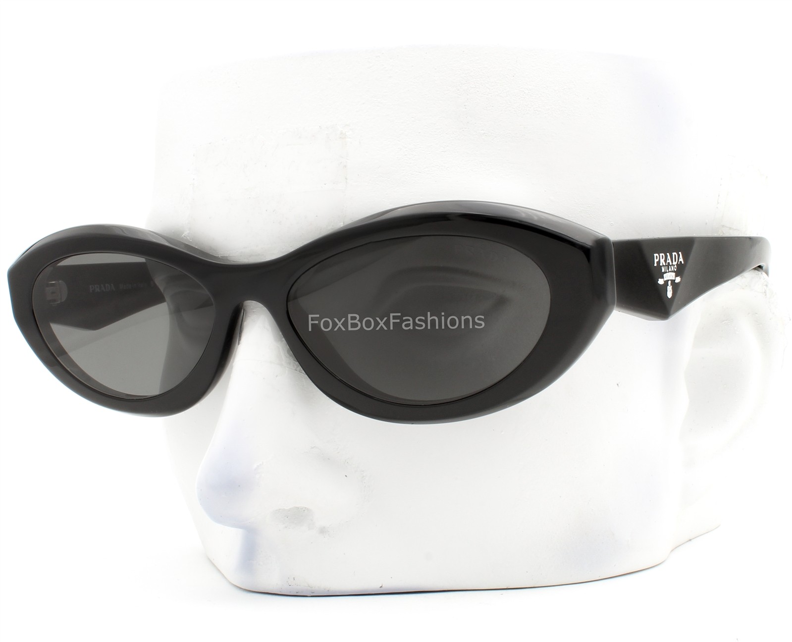 Prada Sunglasses Polished Black Gray Tint Silver Logo SPR 26Z 16K-08Z with Case