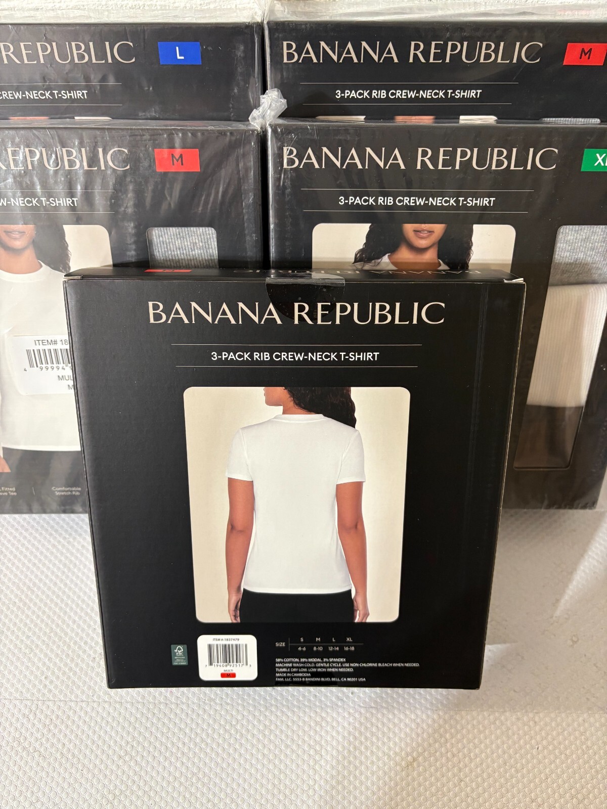3-pack: White/Grey/Black ~ Banana Republic Ribbed Crewneck T-Shirt MSRP$129