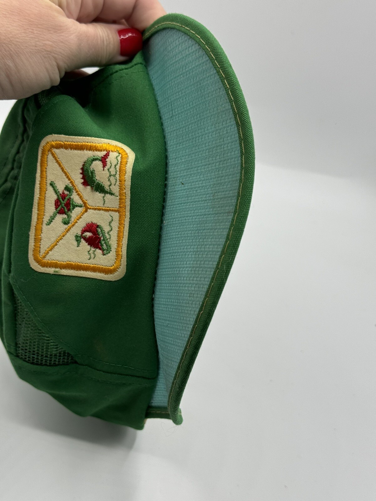 Vintage Green Fishing Patch Adjustable Sun Visor Cap Hat Sof Glo Sz 6.75 – 7.25