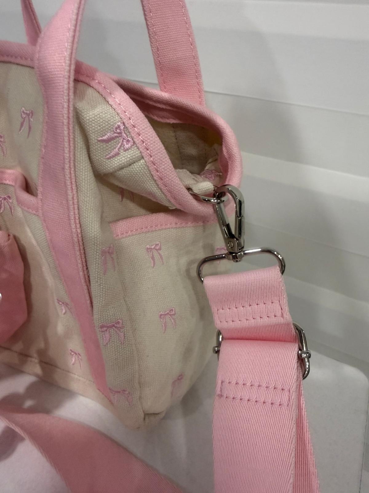Madden Girl Mini Tote Pink Canvas Bow Bag with Charm & Pouch women
