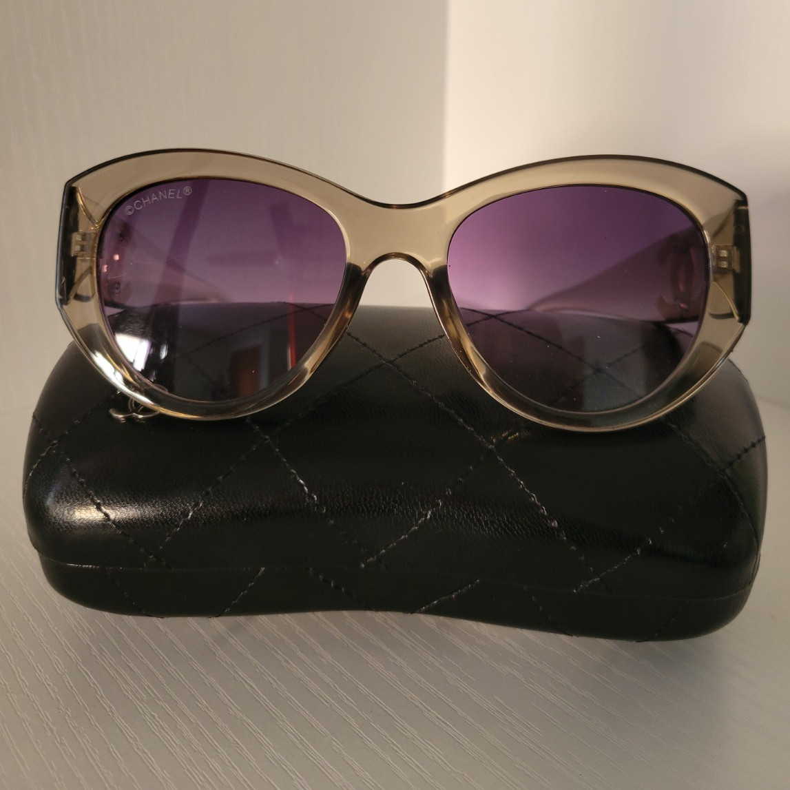 CHANEL 6004 Women’s Oversized Sunglasses Beige Plastic Purple Gradient UV 145mm