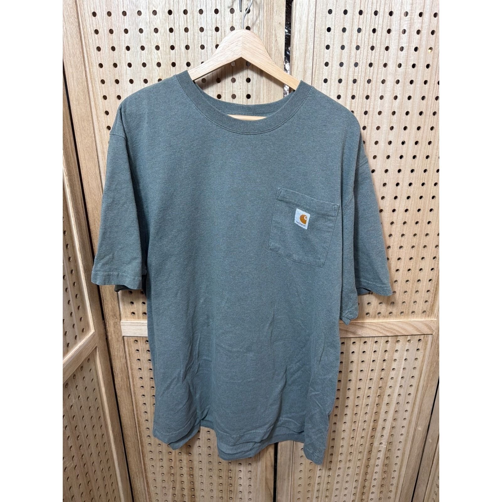 Carhartt Mens K87 Loose Fit Pocket T-Shirt XL Heathered Gray Green Workwear Tee