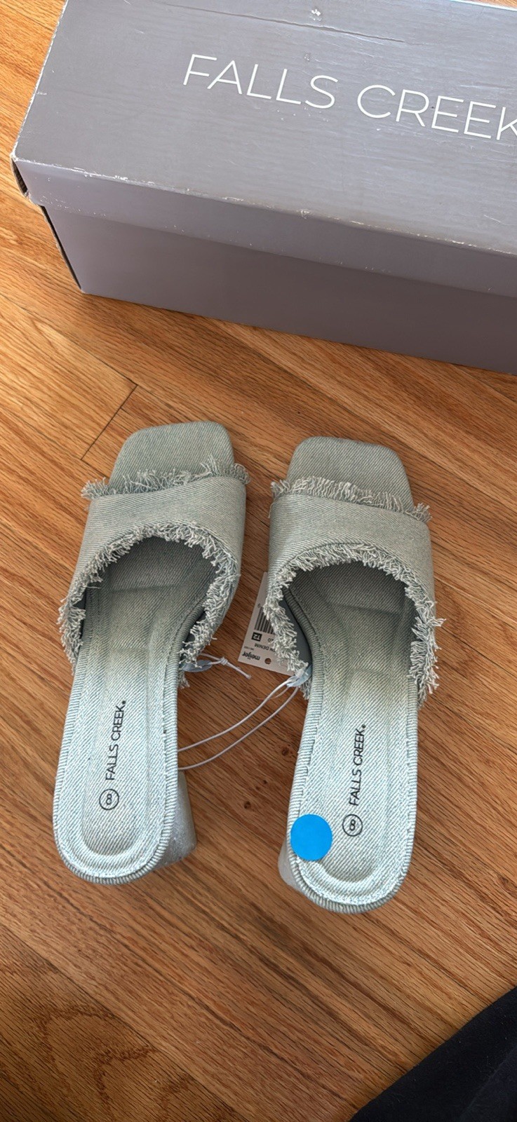 Falls Creek Women’s Denim Fringe Square Toe Slip-On Mule Sandals US 8 Medium