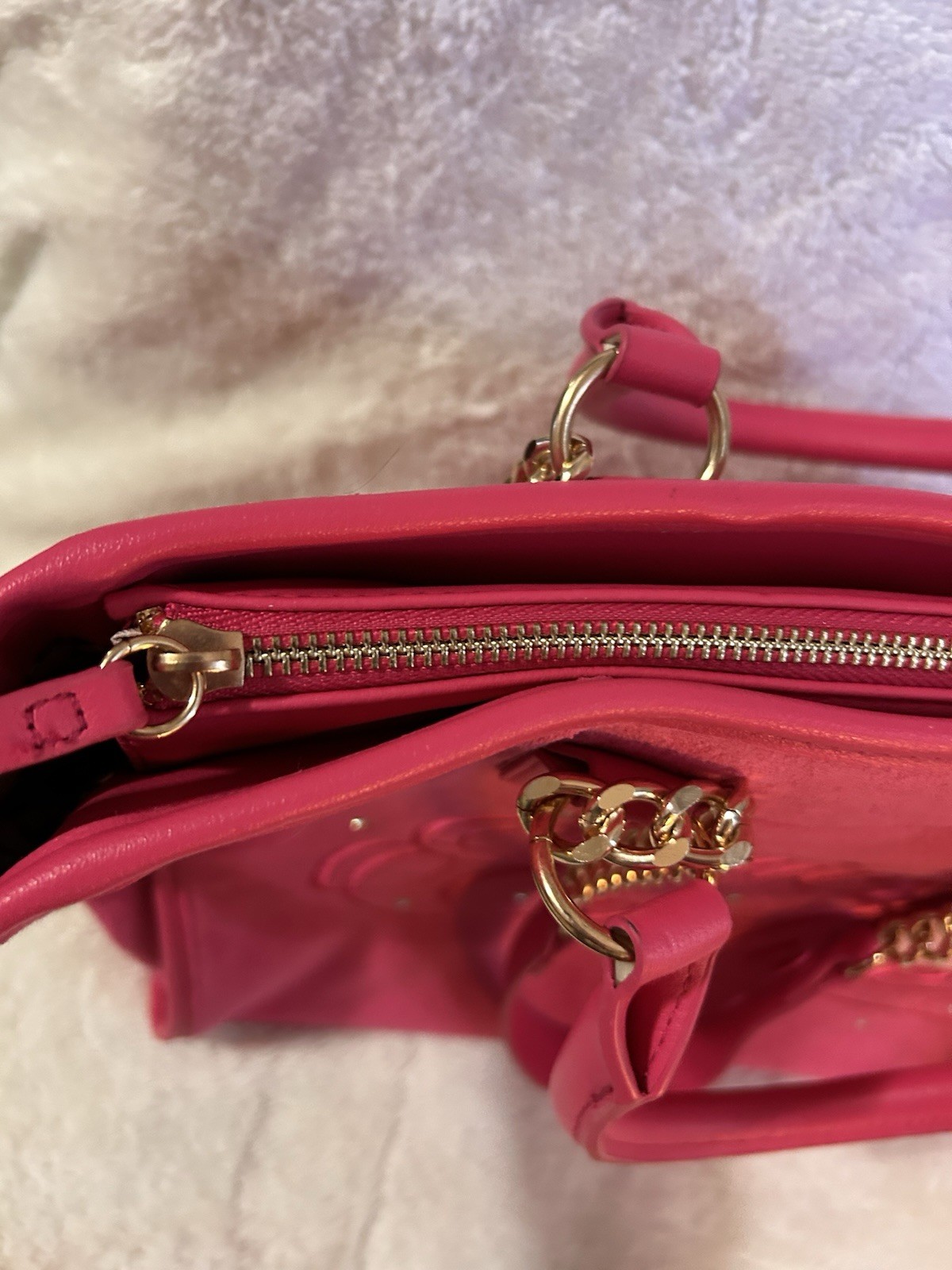 Juicy Couture Large Pink Logo Tote Zip Top Gold Chain Straps Rhinestone Charm