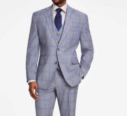 Tayion Mens Classic Fit Gray Blue Plaid Jacket Blazer 40 S NEW AGDY1RTZ0061