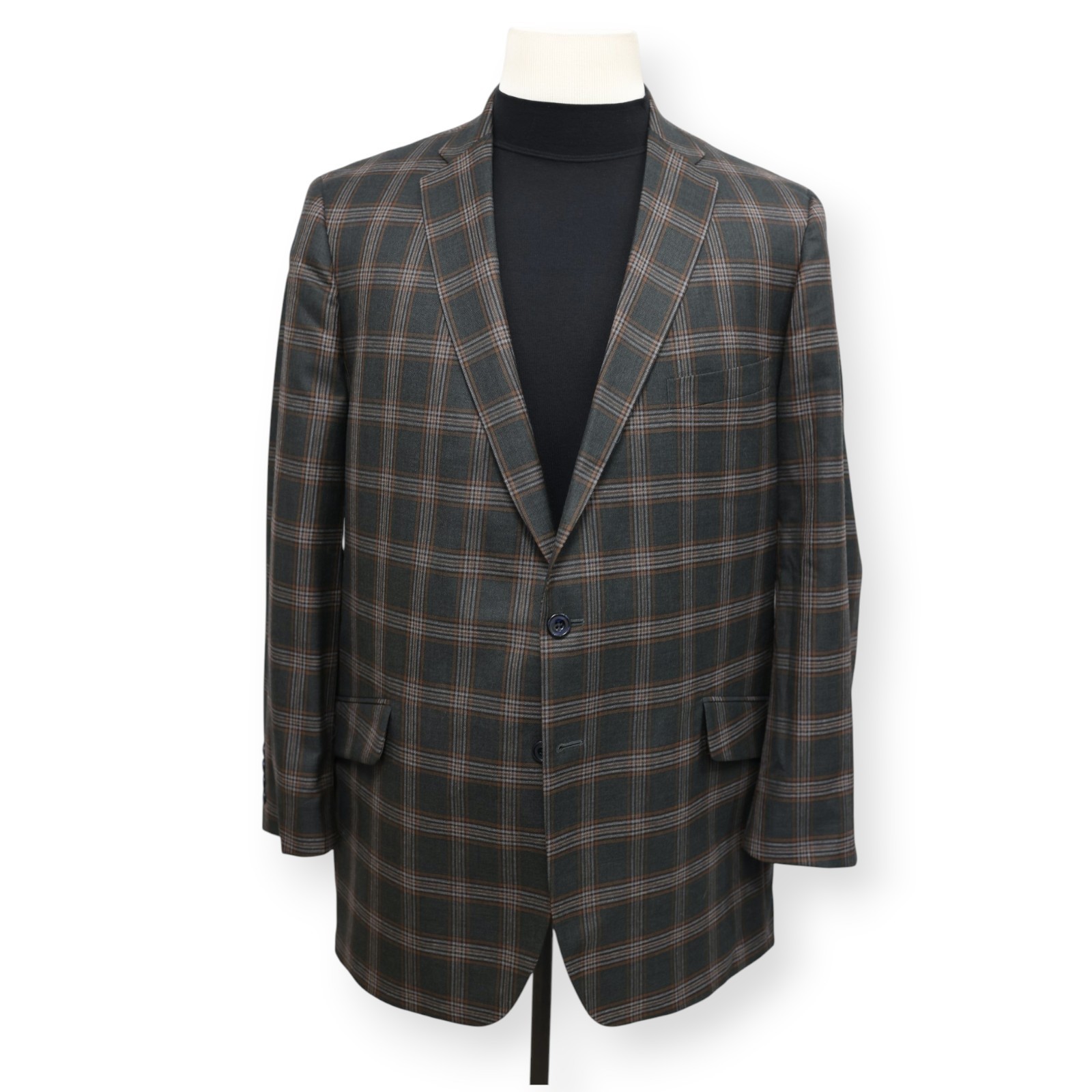 CORPORATE IMAGE TOM JAMES mens green WINDOWPANE sport coat jacket blazer 44 L