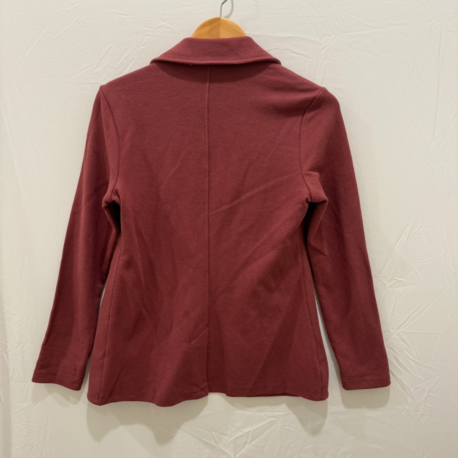 Matty M Women Knit Boyfriend Blazer Jacket Small S Maroon Burgundy Open Front