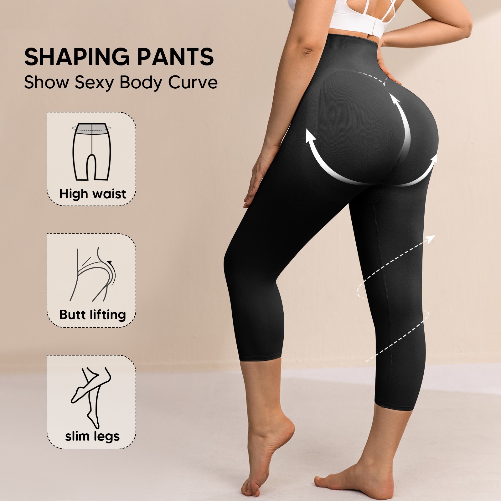 Plus Size Women Anti Cellulite Compression Leggings Leg Shaper High Waist Capris