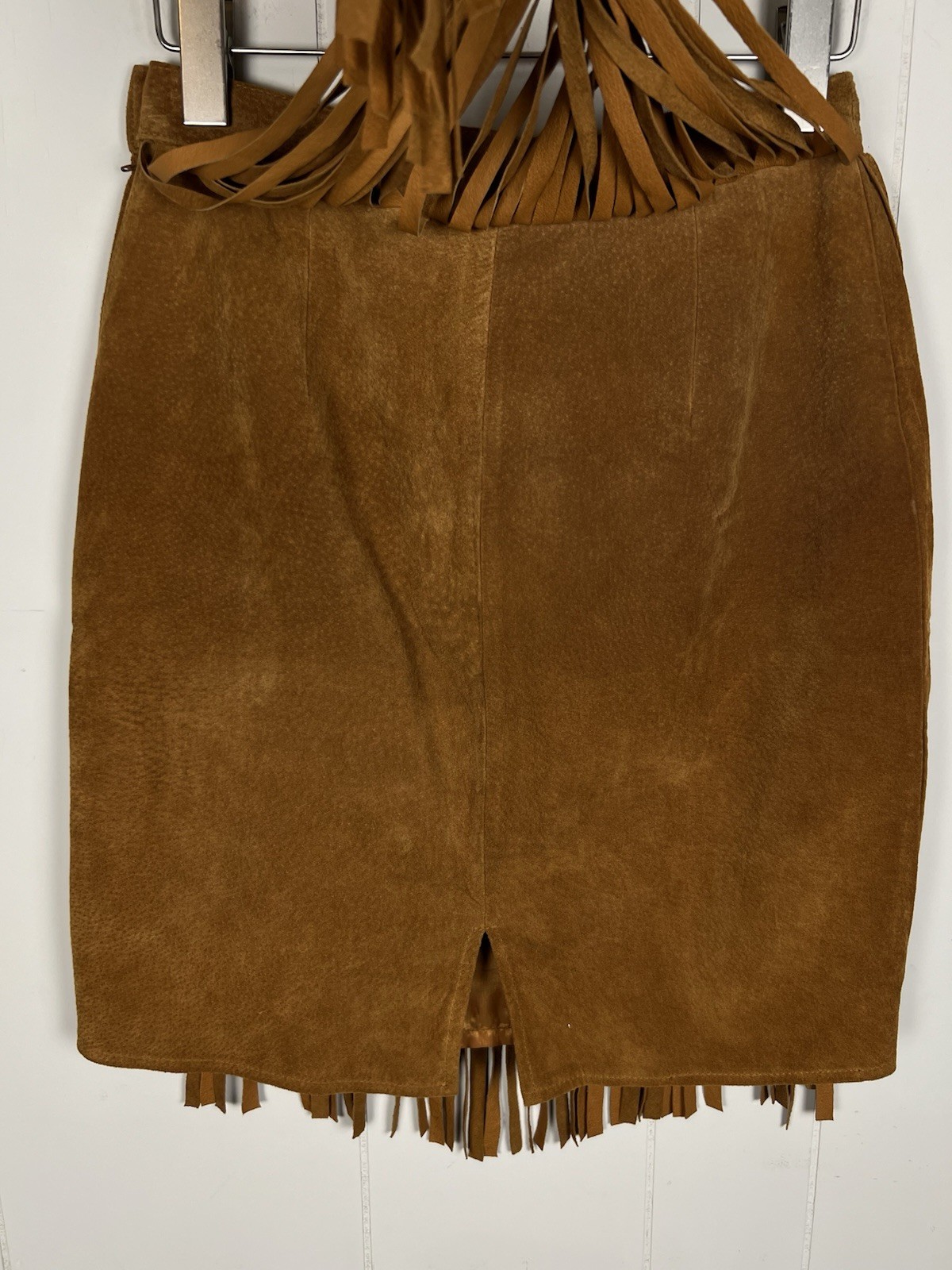 Cedars Vintage 100% Suede Leather Fringed Skirt in Gorgeous Brown 26.5” Waist