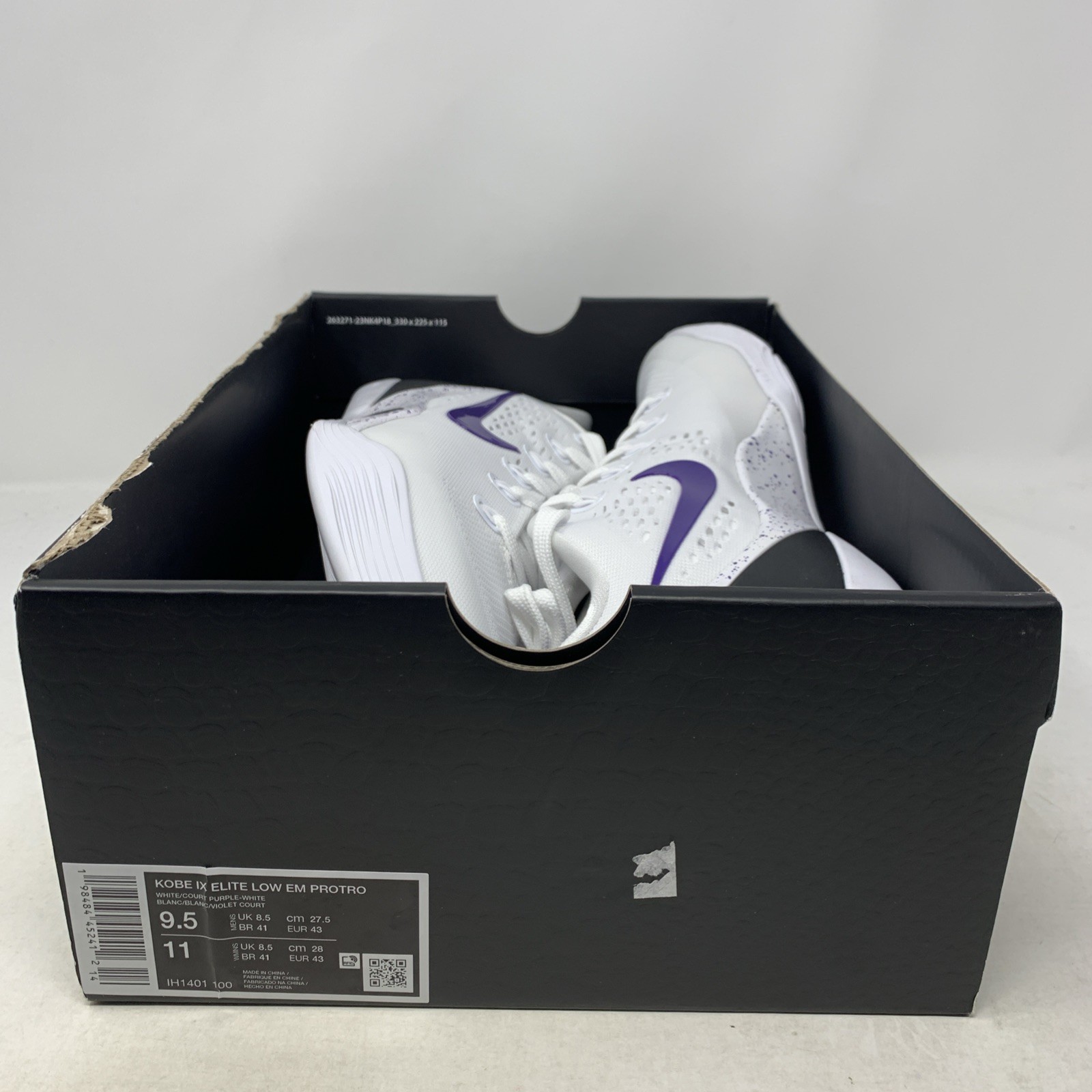 Nike Kobe 9 Elite Low Protro LA Lakers Home White Sneakers, Size 9.5 IH1401-100