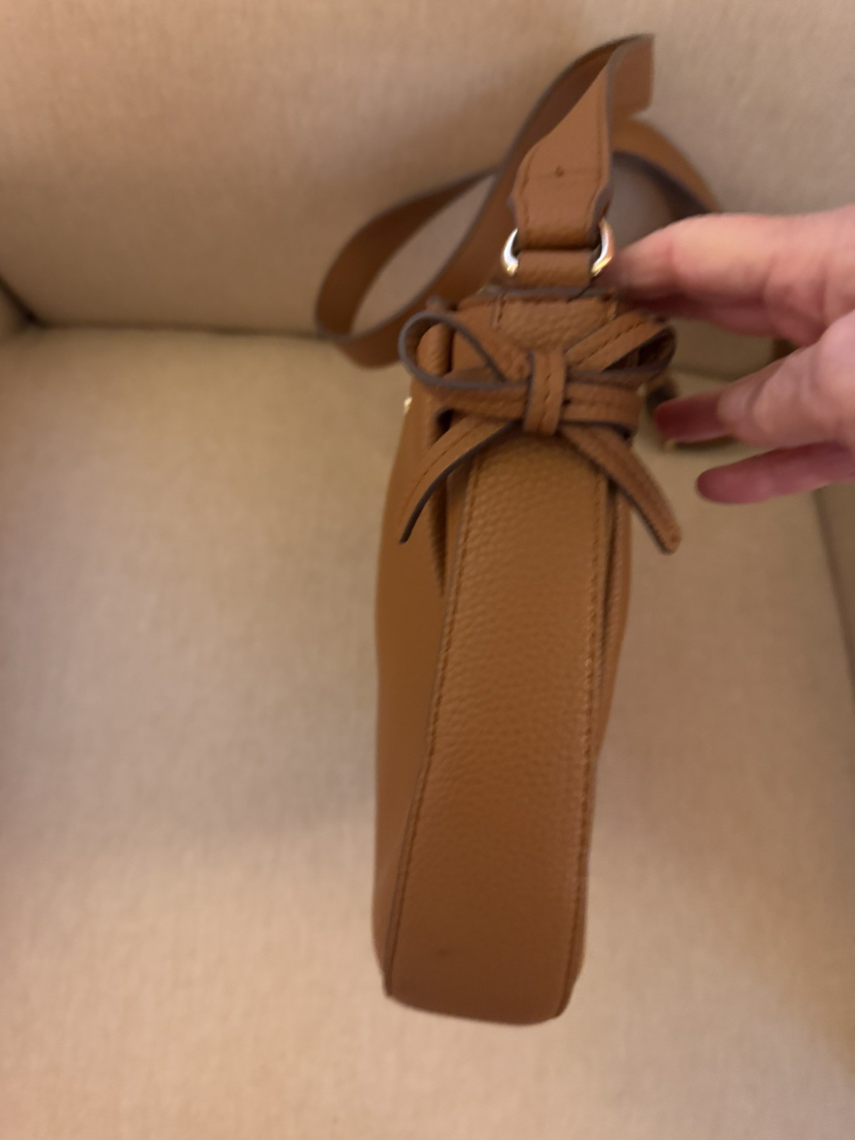 Nanette Lepore Crossbody Bag Brown, Zip Closure, Purse Charm, Gold Hardware