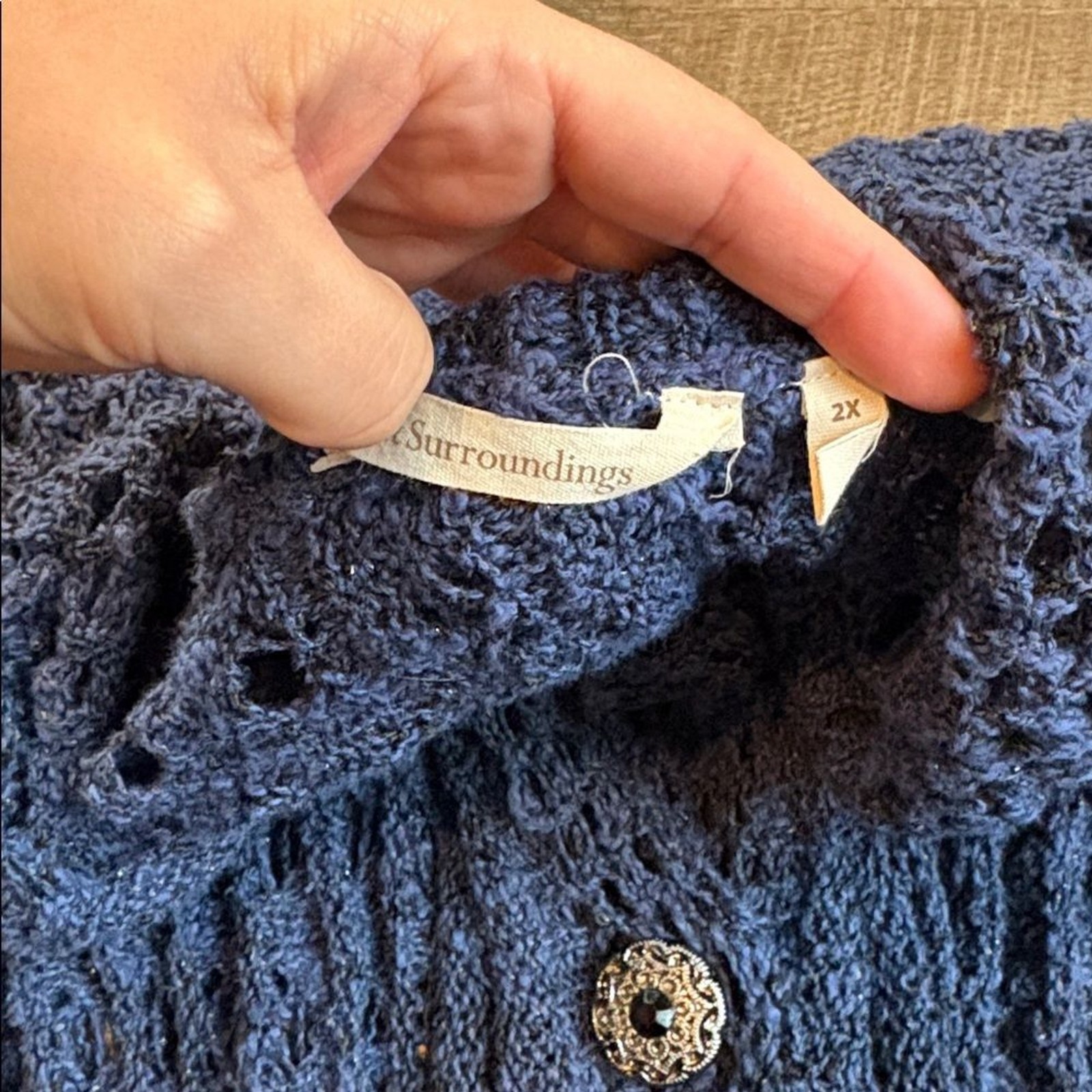 Soft Surroundings Teresa Crochet Cardigan Women’s 2X Deep Blue