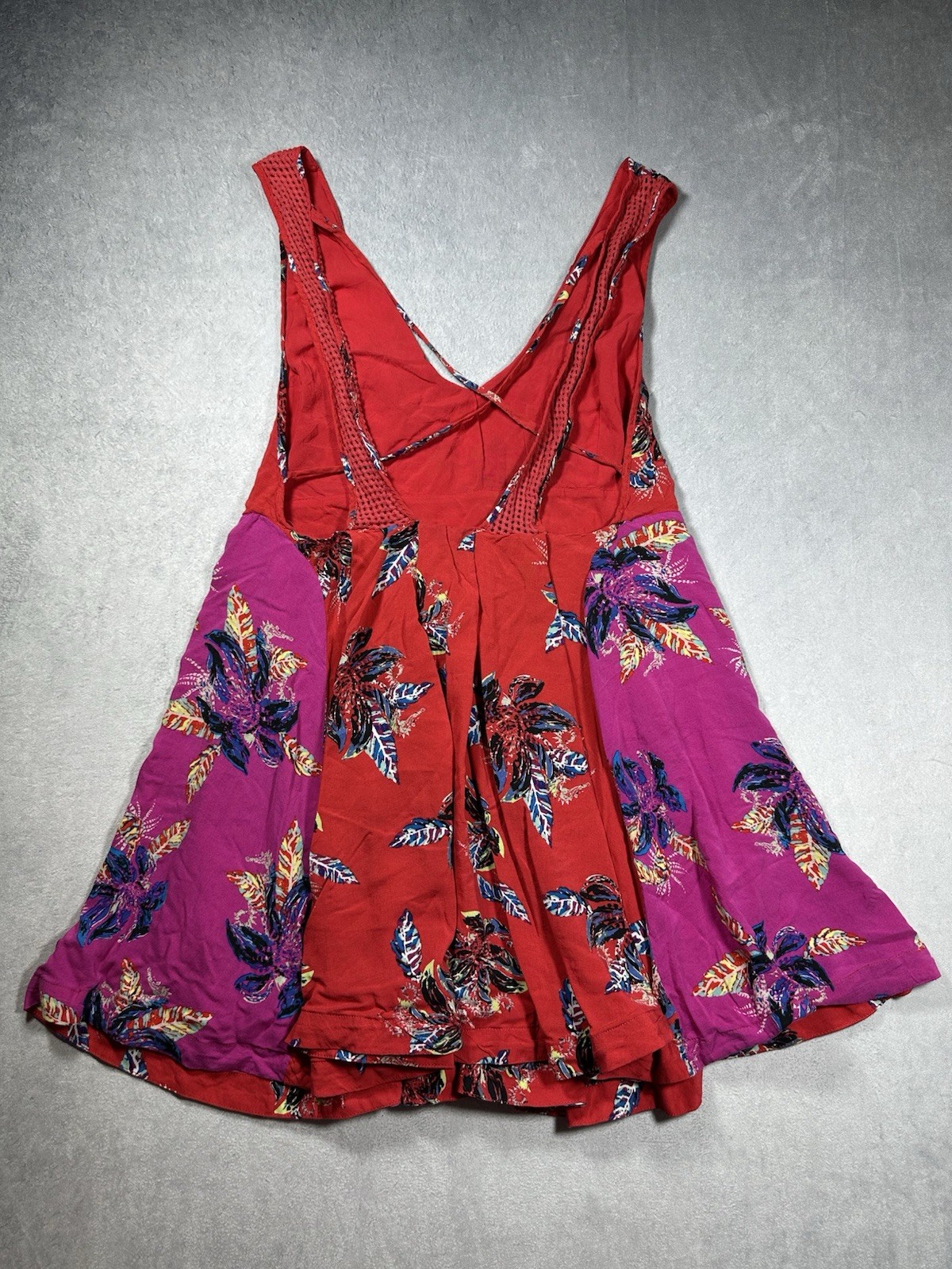 Free People S Mini Dress Thought I Was Dreaming Floral Cross Back Red Pink DeepV