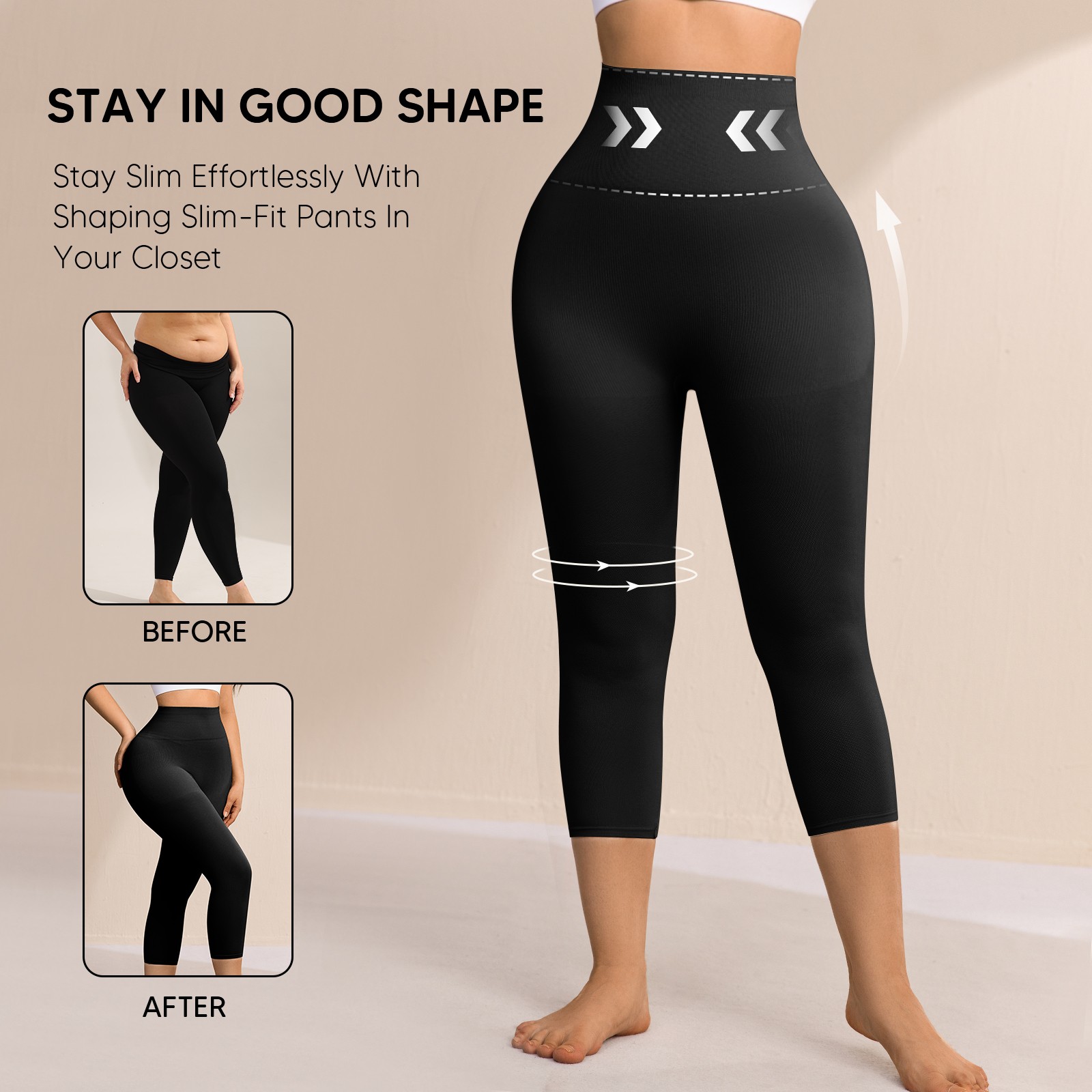 Plus Size Women Anti Cellulite Compression Leggings Leg Shaper High Waist Capris