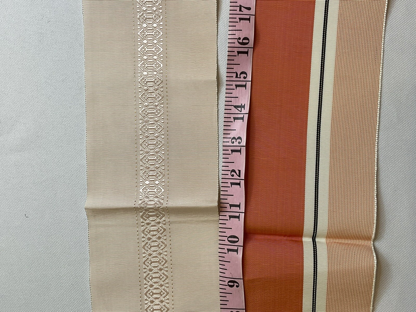 Japanese Obi Tie Waist Fabric Belt Peach Orange Stripes 40 Inches Spring Vintage