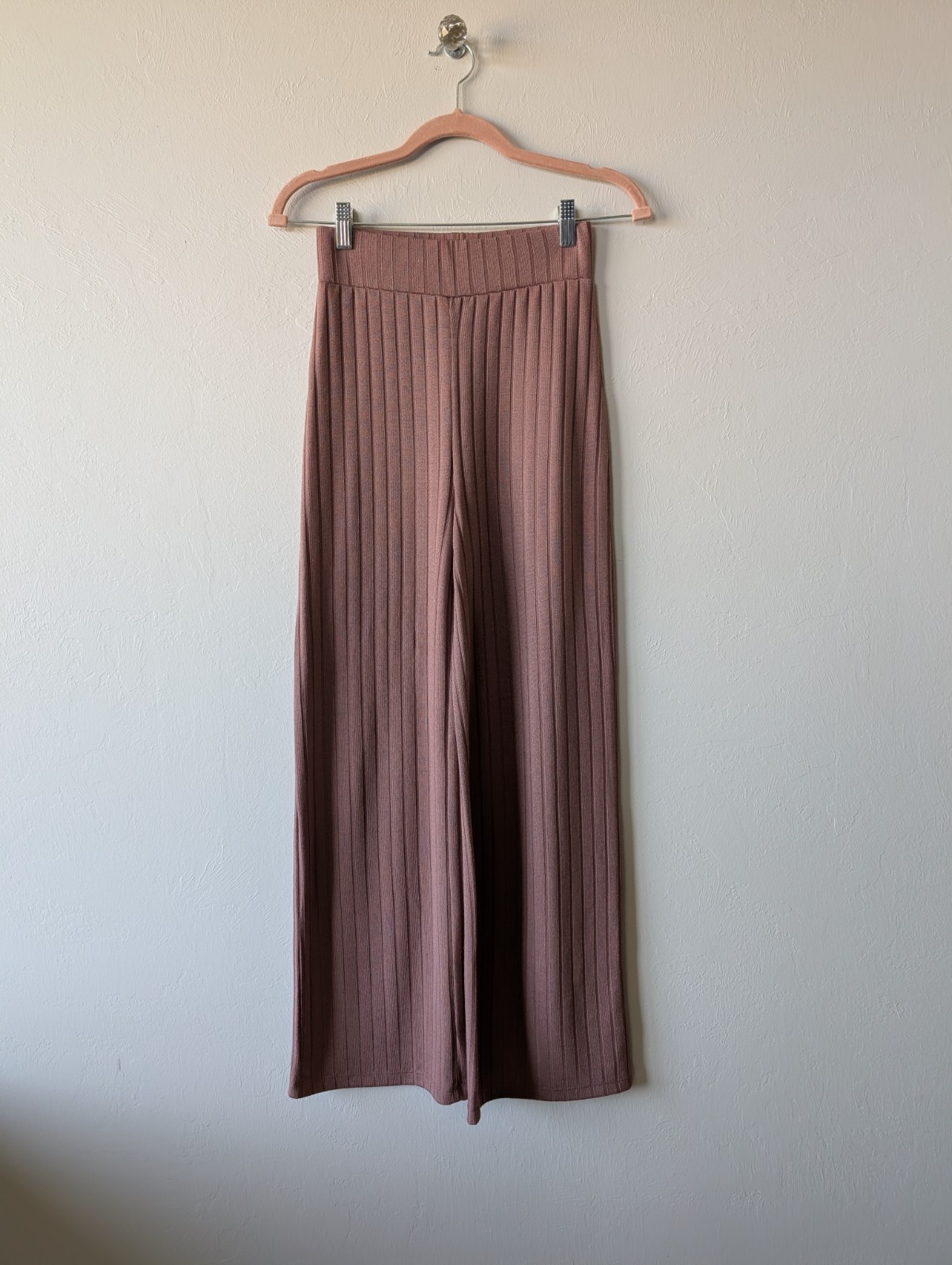 Na-Kd Ribbed High-Waist Wide-Leg Pants Dusty Rose Knit Size XXS Stretch Turkey