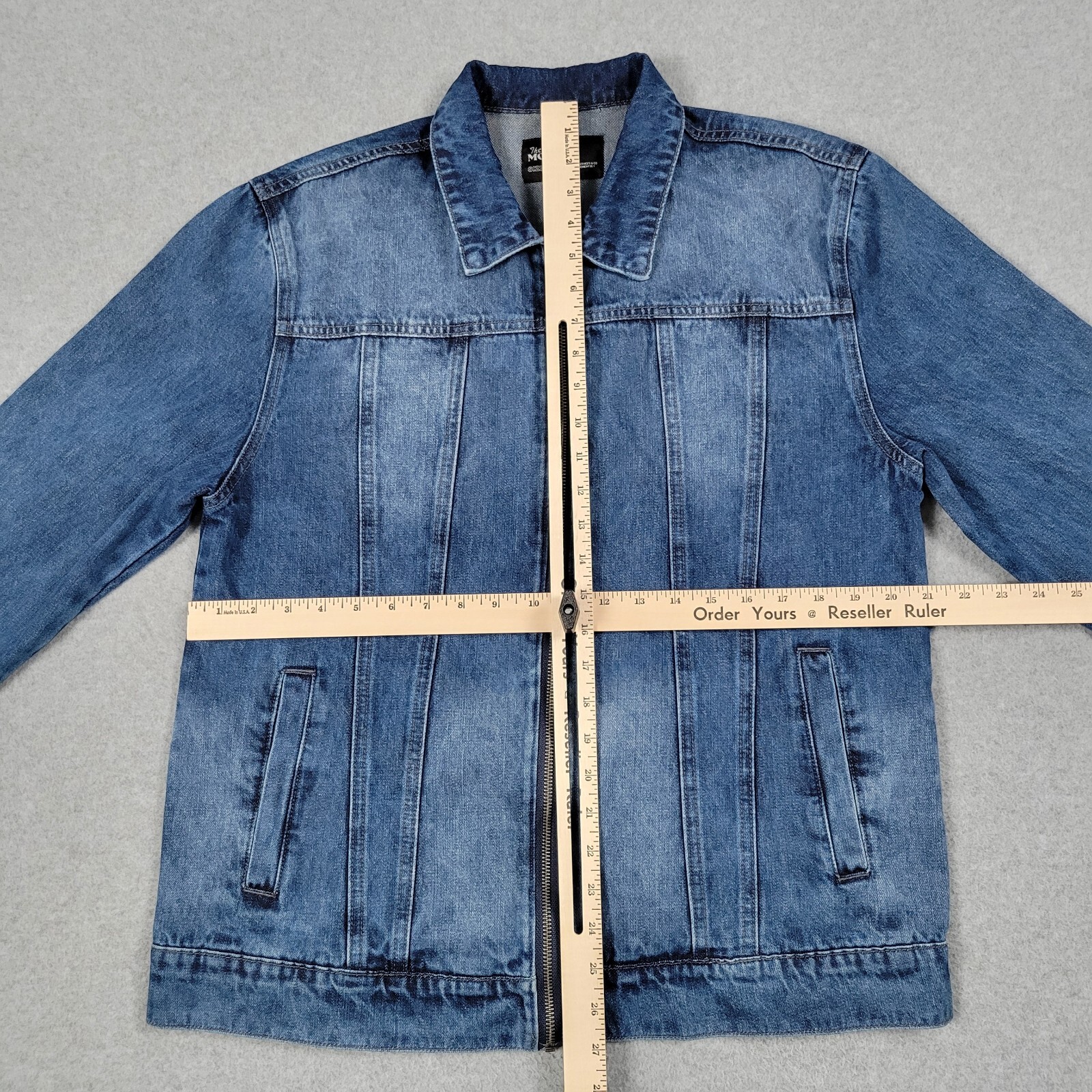 The Tubbo Moment Jacket Mens Medium Blue Denim Indigo Sandwash Sea Scene Trucker